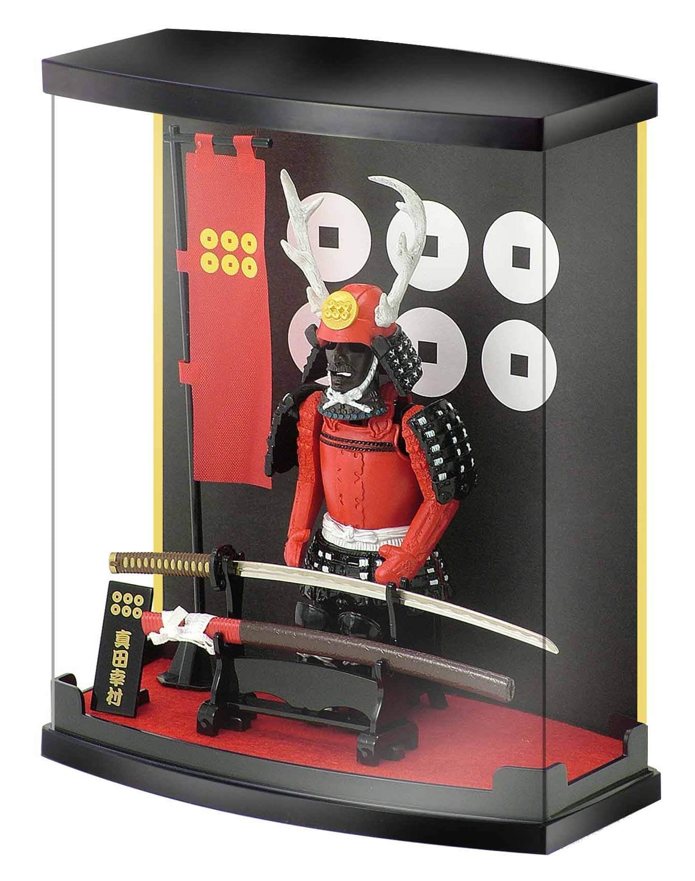 MEISTER JAPAN Sanada Yukimura Samurai Display Case - 1/10 Armor Model with 17cm Katana & Six-Coin Crest | Japanese Warrior Desk Decor | Durable Collectible for History Enthusiasts