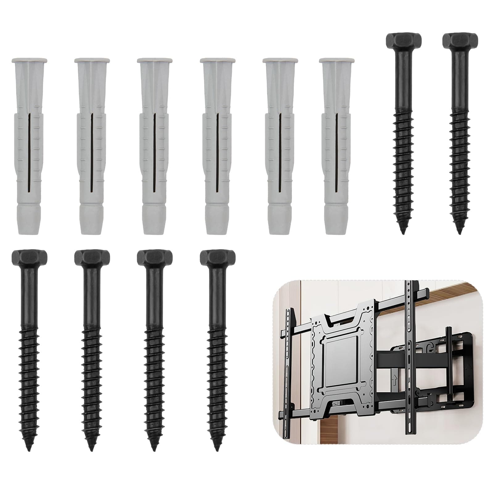 6 Pack M8 Lag Bolt Wall Plug for TV Wall Mounting Bracket Into Wood Concrete Wall Heavy Duty Screws Bolts High Strength Steel Bolt Kit for TV Bracket Aerial Mast Sky Dishes Shelves Mounting, M8*70mm