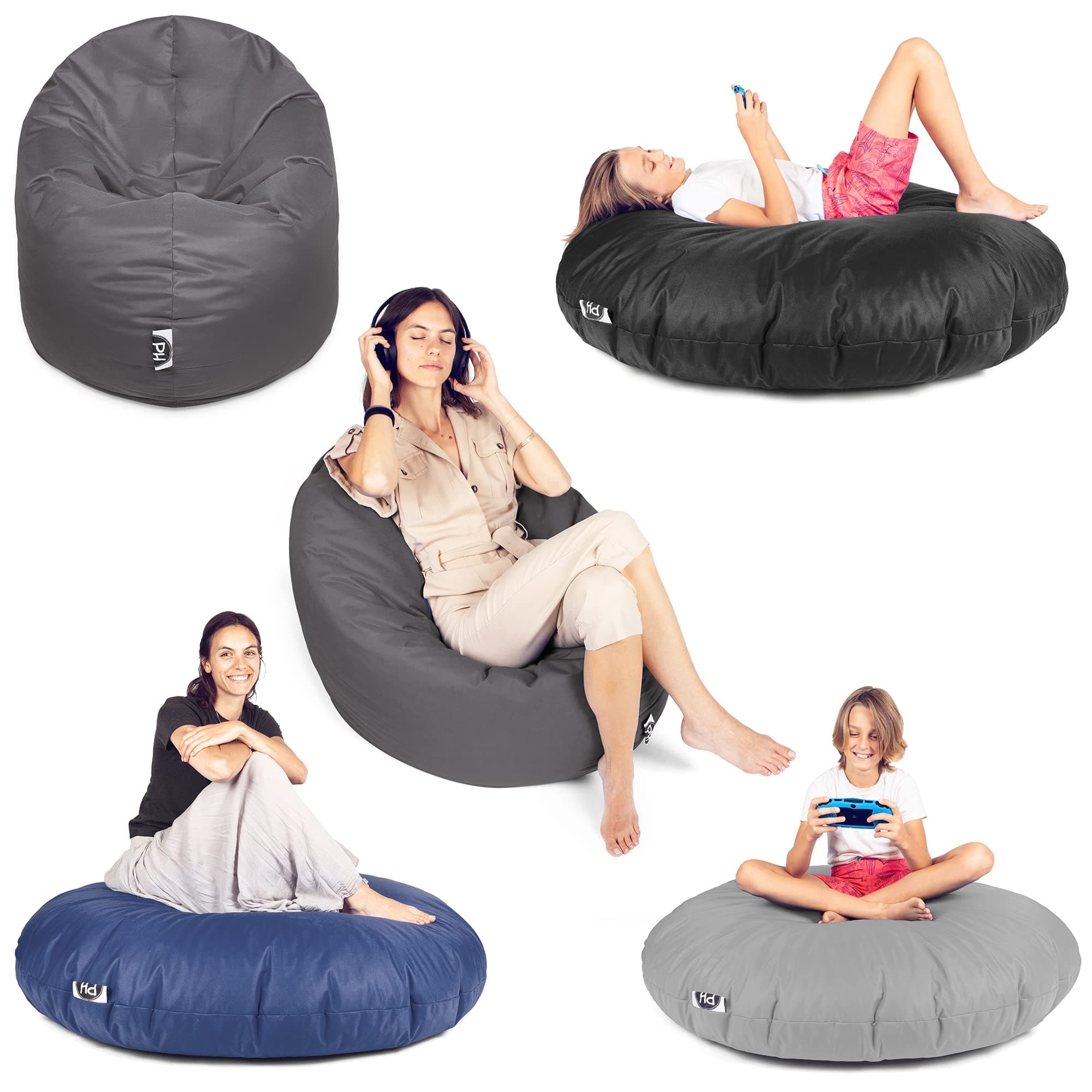 Patchhome 2-in-1 Function Bean Bag Seat Cushion Bean Bag - Navy - 100 cm Diameter in 25 Colours and 3 Different Sizes - ready filled