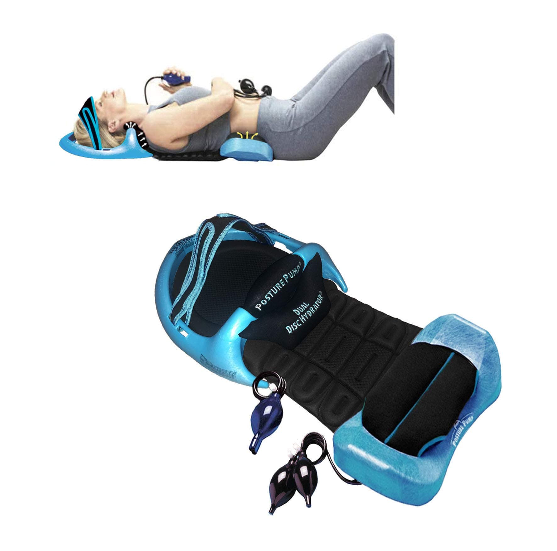 Dual Deluxe Full Spine Traction Device Cervical and Lumbar Decompression System Spine Alignment Therapy Tool Posture Corrector for Neck & Lower Back Pain Model 4100-D