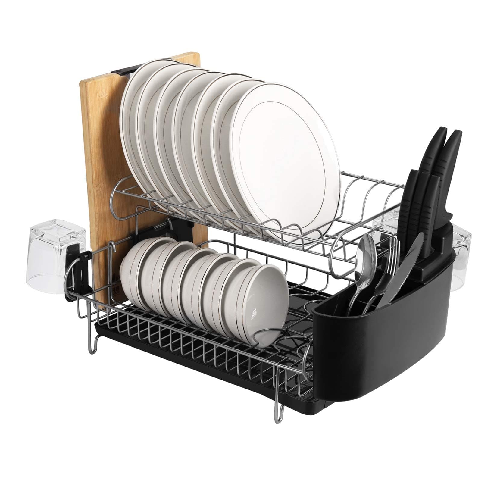 YP Dish Drying Stand with Drainer, 2 Tier Large Dish Rack for Kitchen Counter with Removable Cutting Board Holder Utensil Holder and Cup Holder