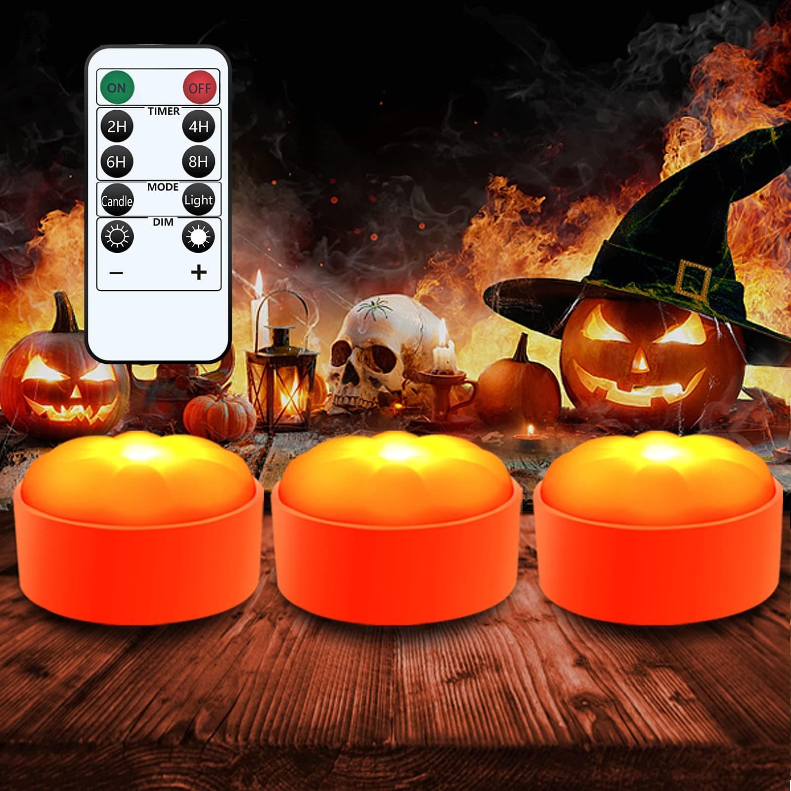 Halloween LED Pumpkin Lights with Remote and Timer, Battery Operated LED Bright Realistic Flameless Electric Candles for Jack-O-Lantern Decor Pumpkin Lantern Halloween Party Holiday (3 Pack)