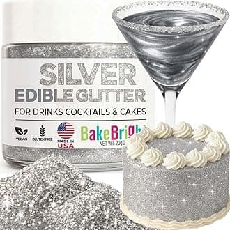 Silver Edible Glitter for Drinks 20g - Silver Edible Glitter for Cakes Cocktails Metallic Cake Decoration Sprinkles - Luster Dust for Cocktail & Cake Topper Chocolate Baking Decorating Fondant Cookies - Drink Shimmer Spray - Food Grade Vegan, Kosher, Halal, Gluten Free - Made in USA