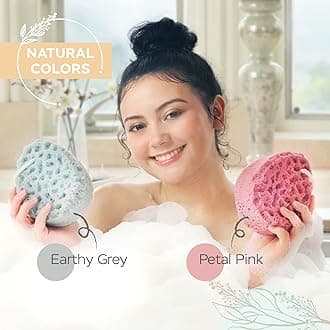 Spongentle Deep Cleansing Body Loofah Sponge, Natural Colors, for Bath and Shower, Multiple Textures for Gentle and Deep Exfoliation, Generous and Rich Lather, (Pack of 2)