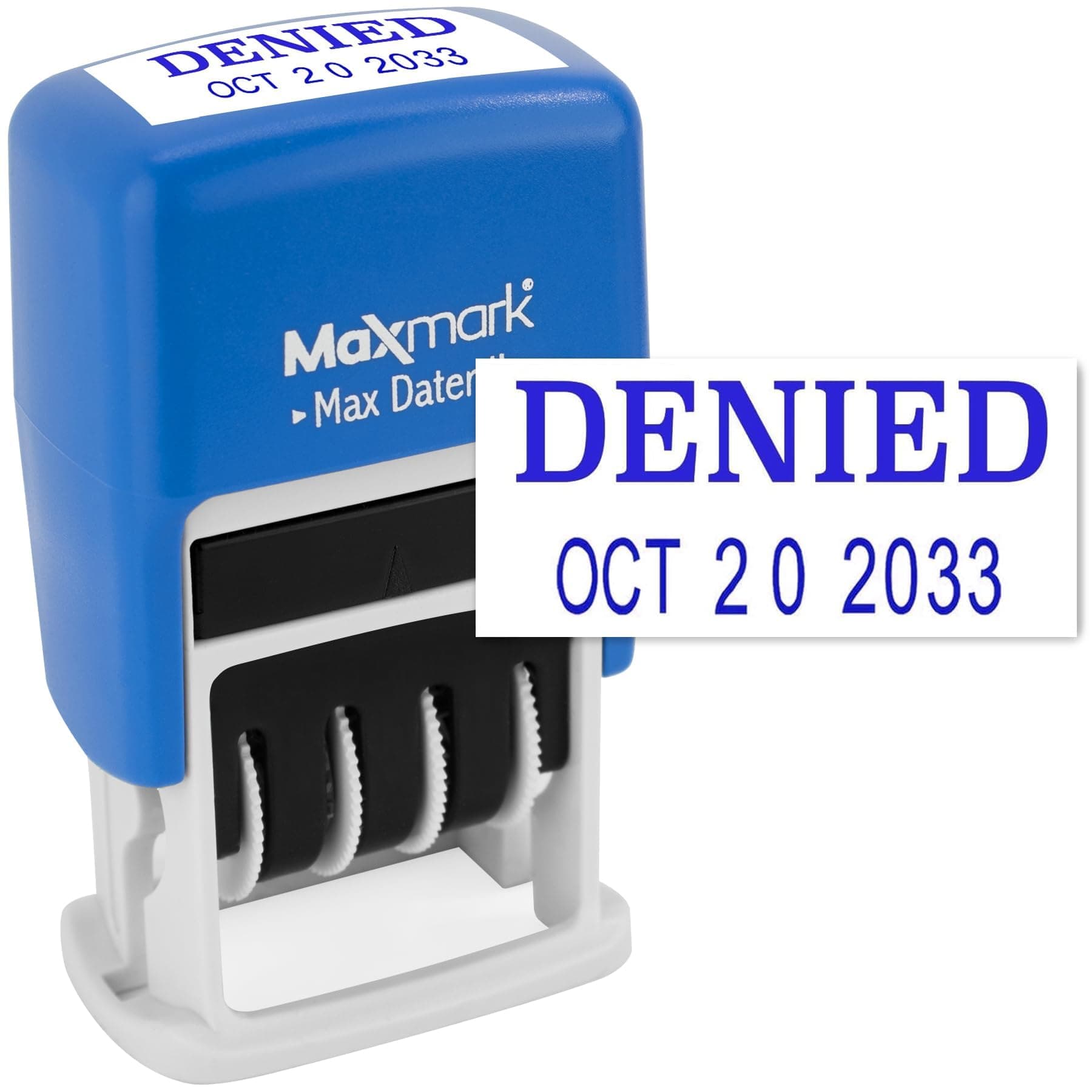 MaxMark Self-Inking Rubber Date Office Stamp with Denied Phrase & Date - Blue Ink (Max Dater)