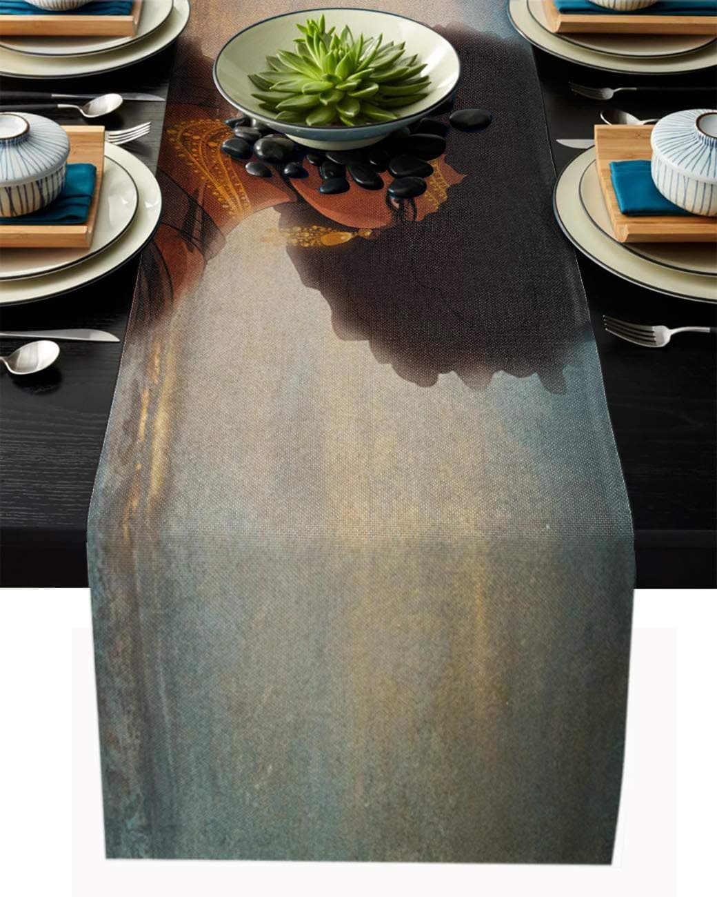 Infinidesign Table Runner Engineered Printed Dining Wedding Party Vintage African American Women Dresser Scarves for Kitchen Living Room Decor Cotton Linen Natural Hair Afro Brown