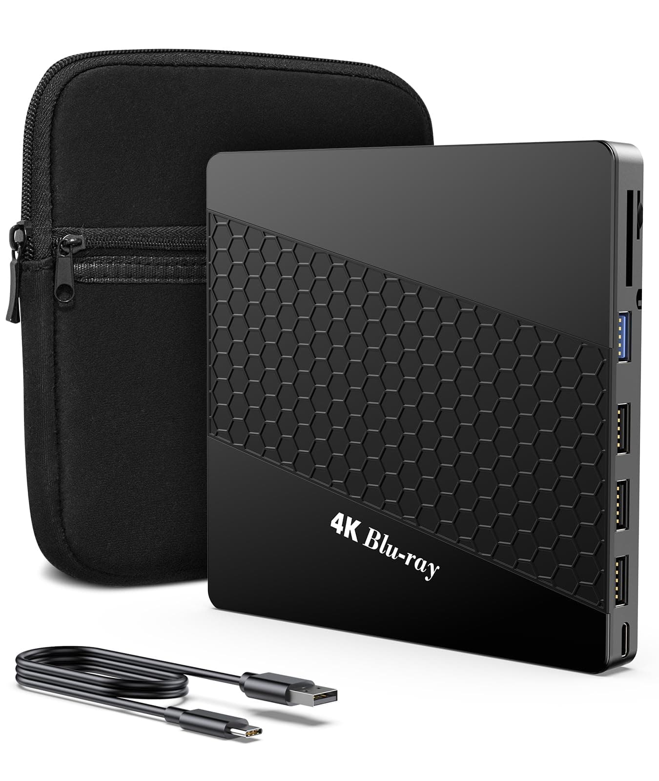 4K UHD Blu Ray Drive for PC, Portable Player with SD/TF Port, Carry Case, US8 3.0 HD Blu-Ray Player, External Optical Drive for MacBook Pro, Windows Laptop