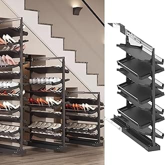 Pull-Out Shoe Rack Organizer for Closet Shoe Cabinet,Adjustable Height Retractable Metal Stackable Shoe Rack, Vertical Shelf Organizer for Small Bedroom Closet, Space Saving Storage, Black(58cm,7 Tier