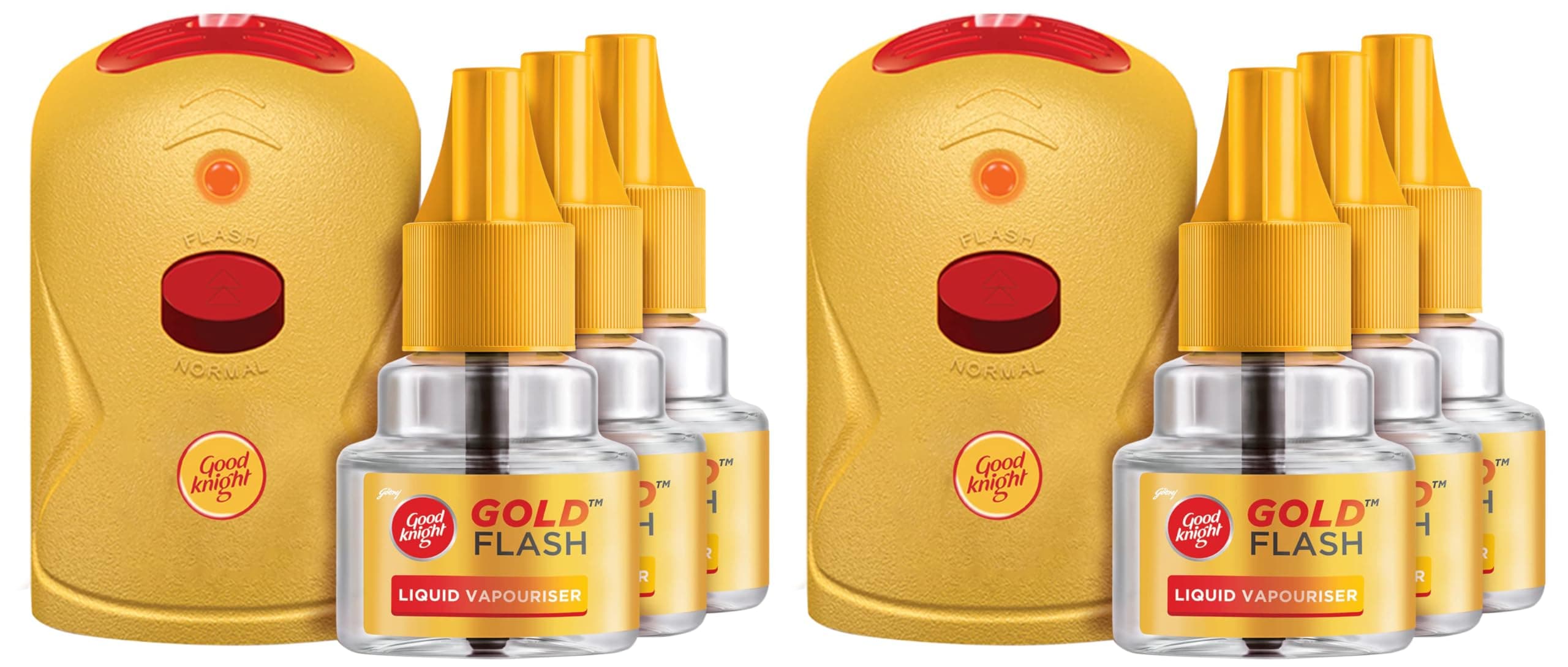 Gold Flash Liquid Vapourizer | Mosquito Repellent Combo Pack | Machine + Pack Of 6 Refills (45Ml Each)