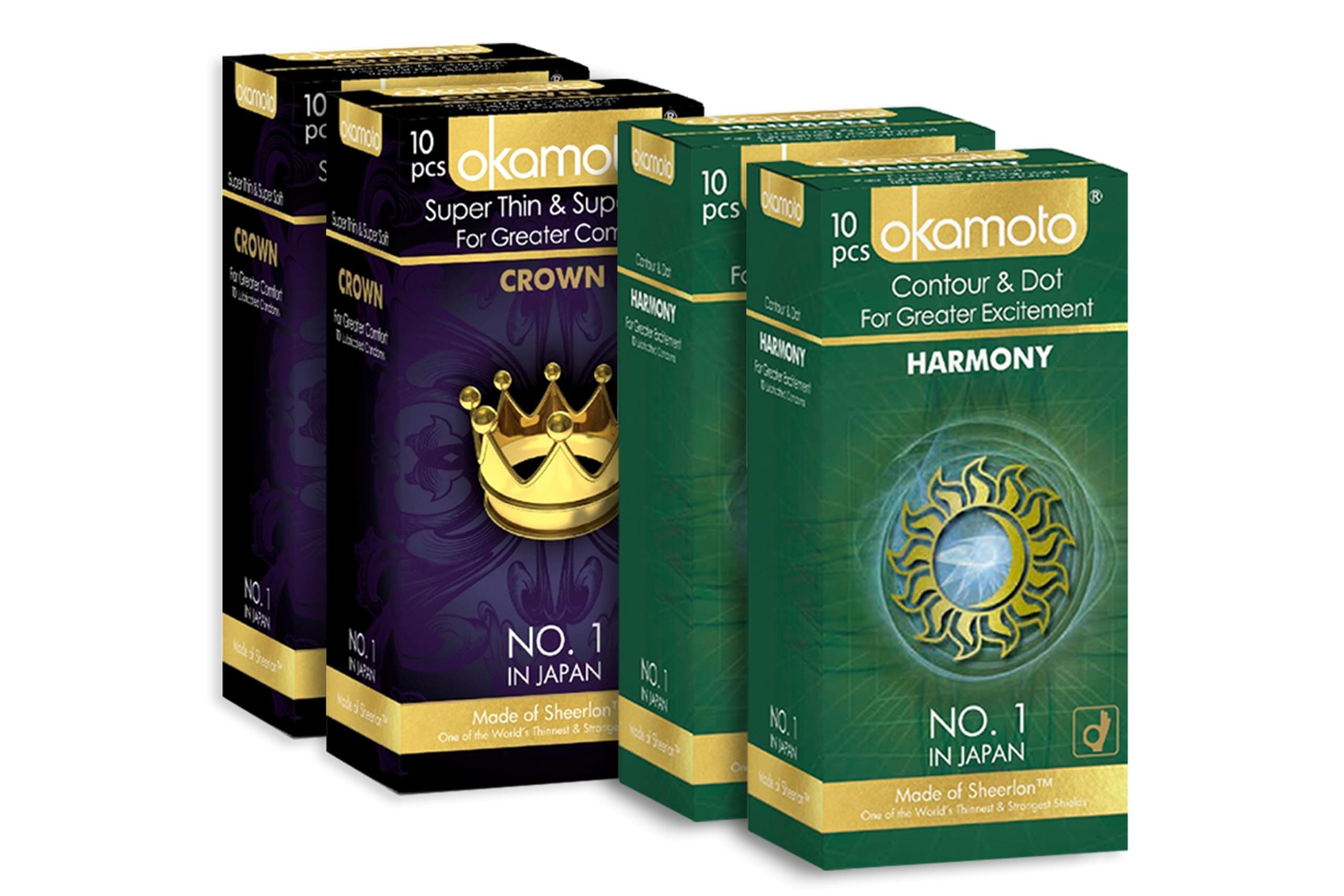 Okamoto Crown - Ultra Thin & Harmony - Dotted Combo Pack | Best Rated Condom | No 1 Brand in Japan | (4 x 10s)