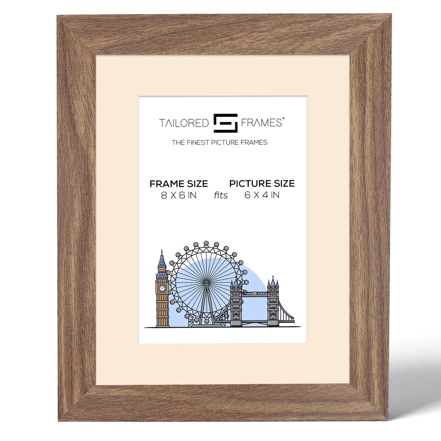 Seattle Walnut 8" x 6" Frame for 6" x 4" Picture | Single Picture Frames | Table Top & Wall Hanging Type | Photo Frame With Antique Mount