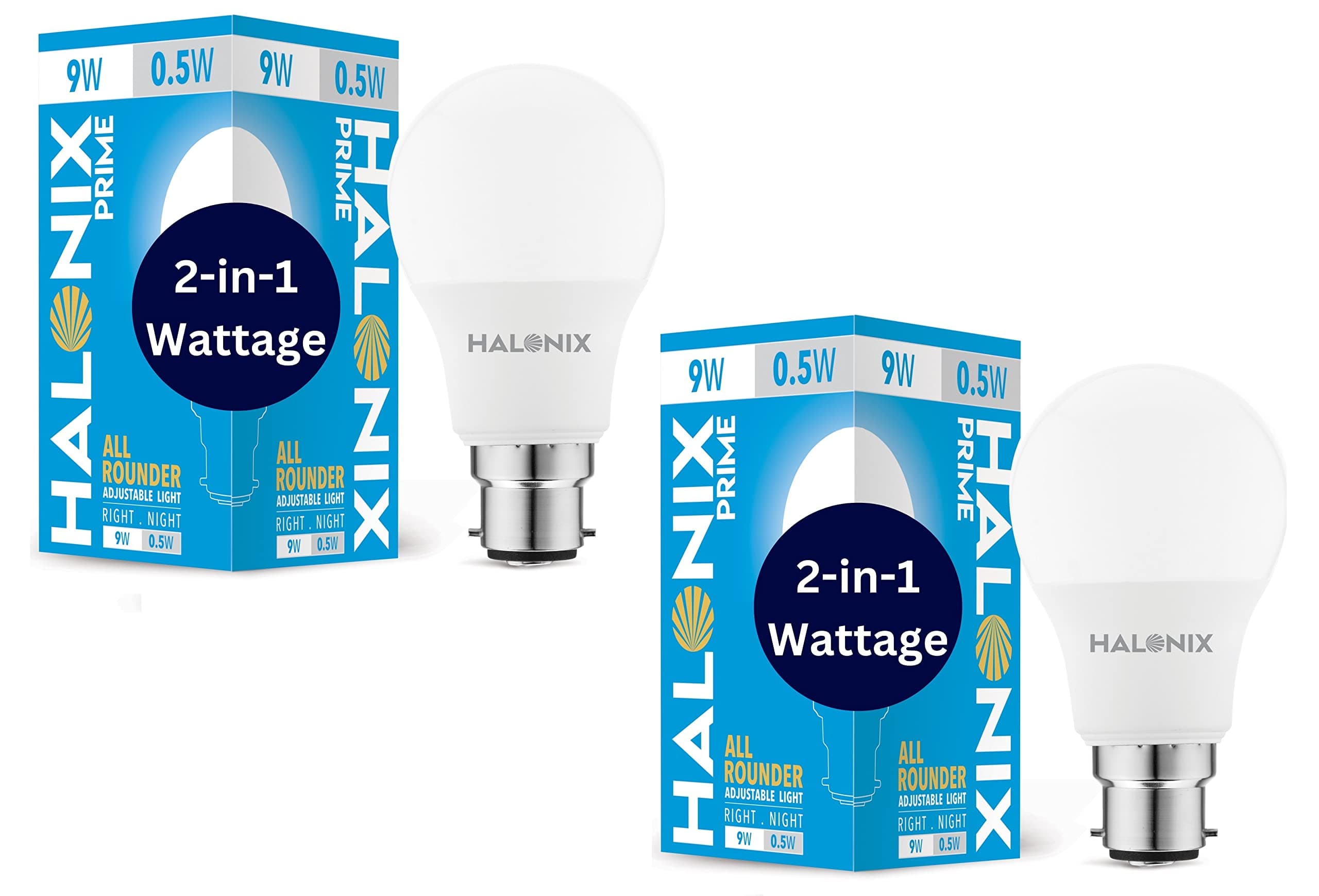 Halonix 2-in-1 Dimmable 9W,0.5W Multi Wattage Adjustable Light Led Bulb (Pack of 2), All Rounder led Bulb Base B22D