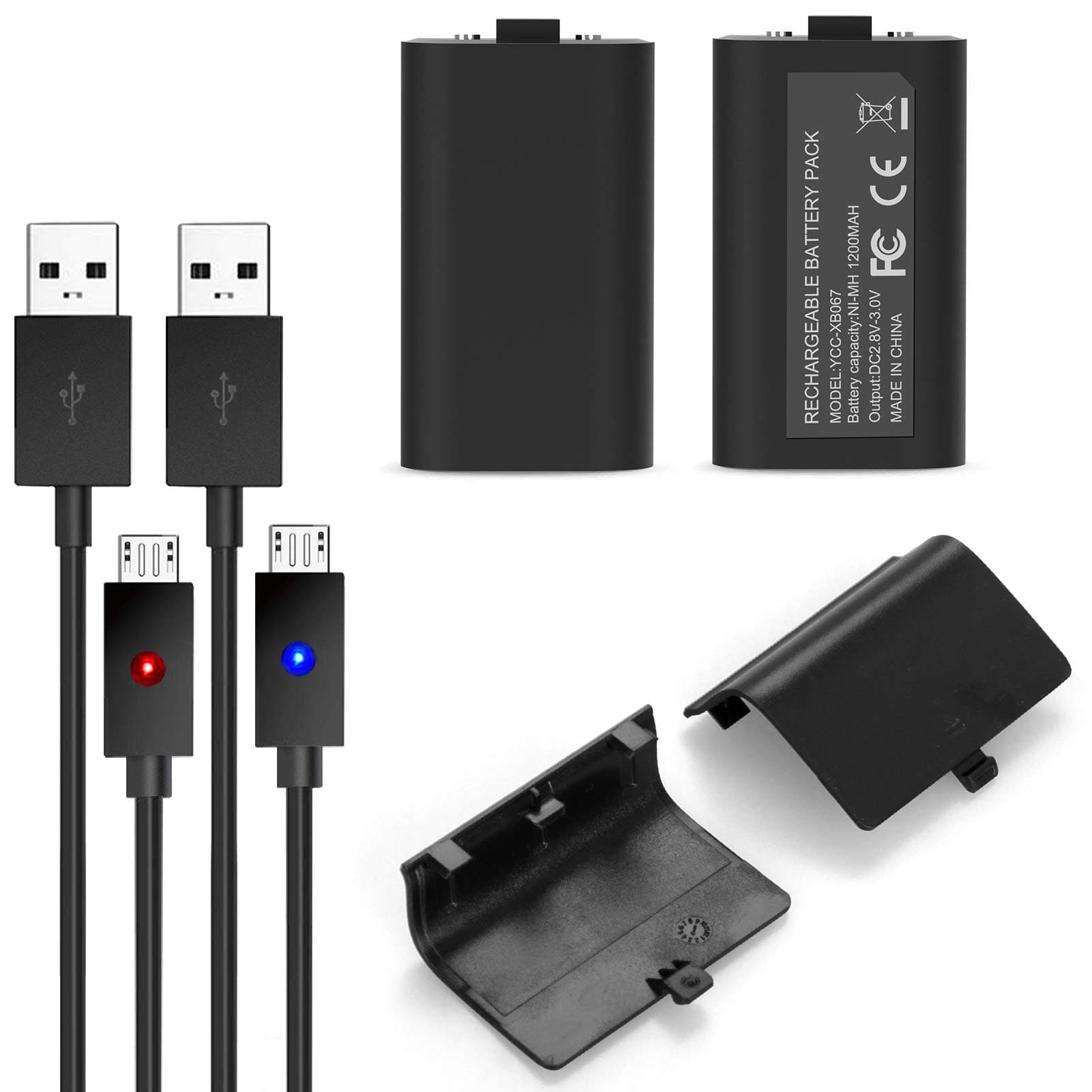 Rechargeable Battery Pack for Xbox One Controller, 2pcs 1200mAh Ni-MH Batteries with Charger Cable & Cover for Xbox One X/Xbox One S/Xbox One Eliet Wireless Controller