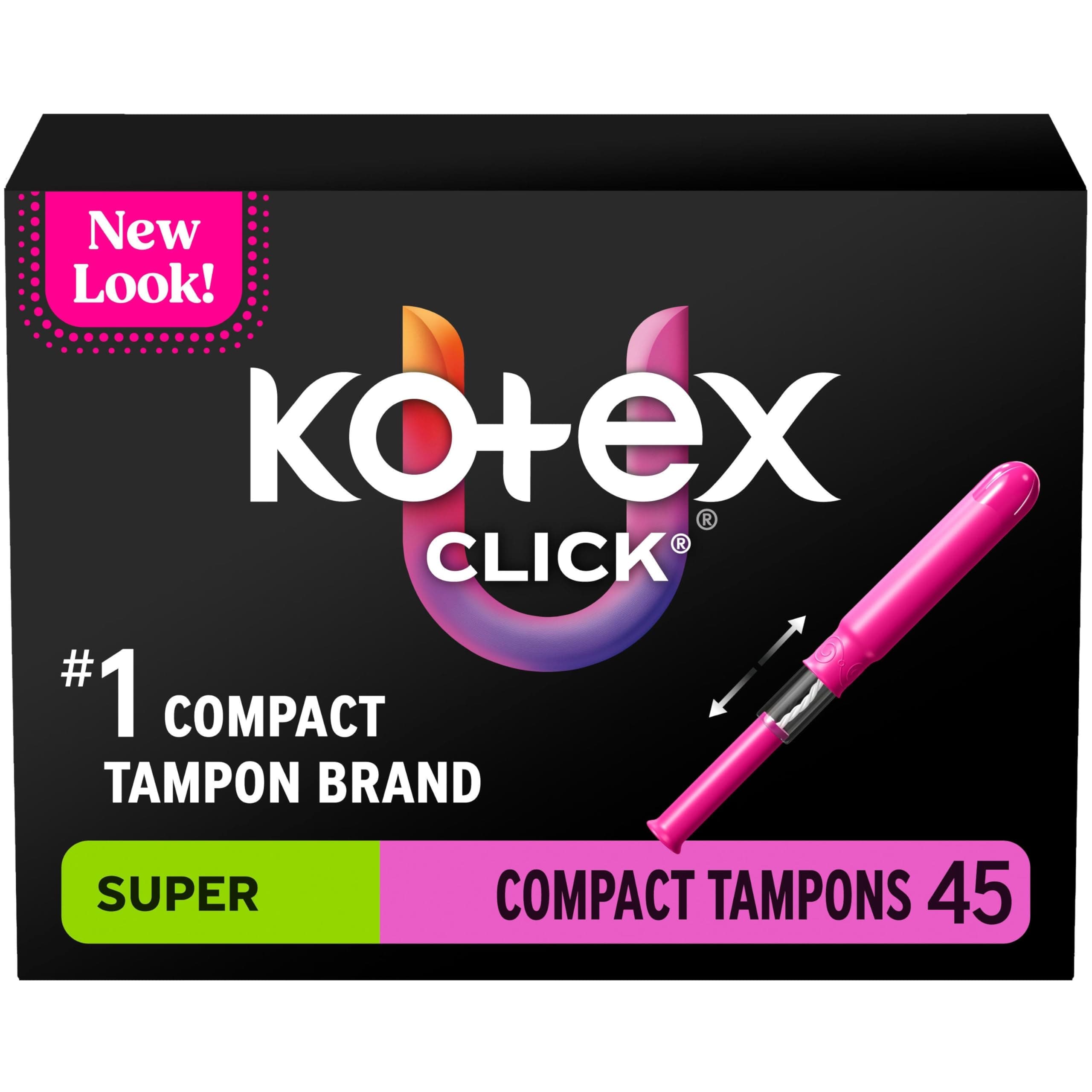 U by Kotex Click Compact Tampons, Super Absorbency, Unscented, 45 Count (Packaging May Vary)