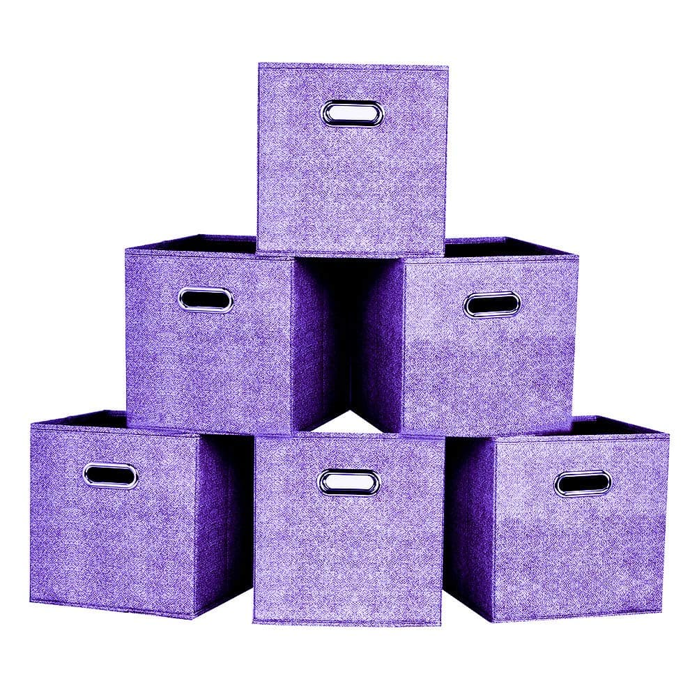 IKEBANA Durable Multicolor Fabric Storage Cubes, Foldable Fabric Drawers Storage Bins Organizer with Handle for Easy Use, Set of 6