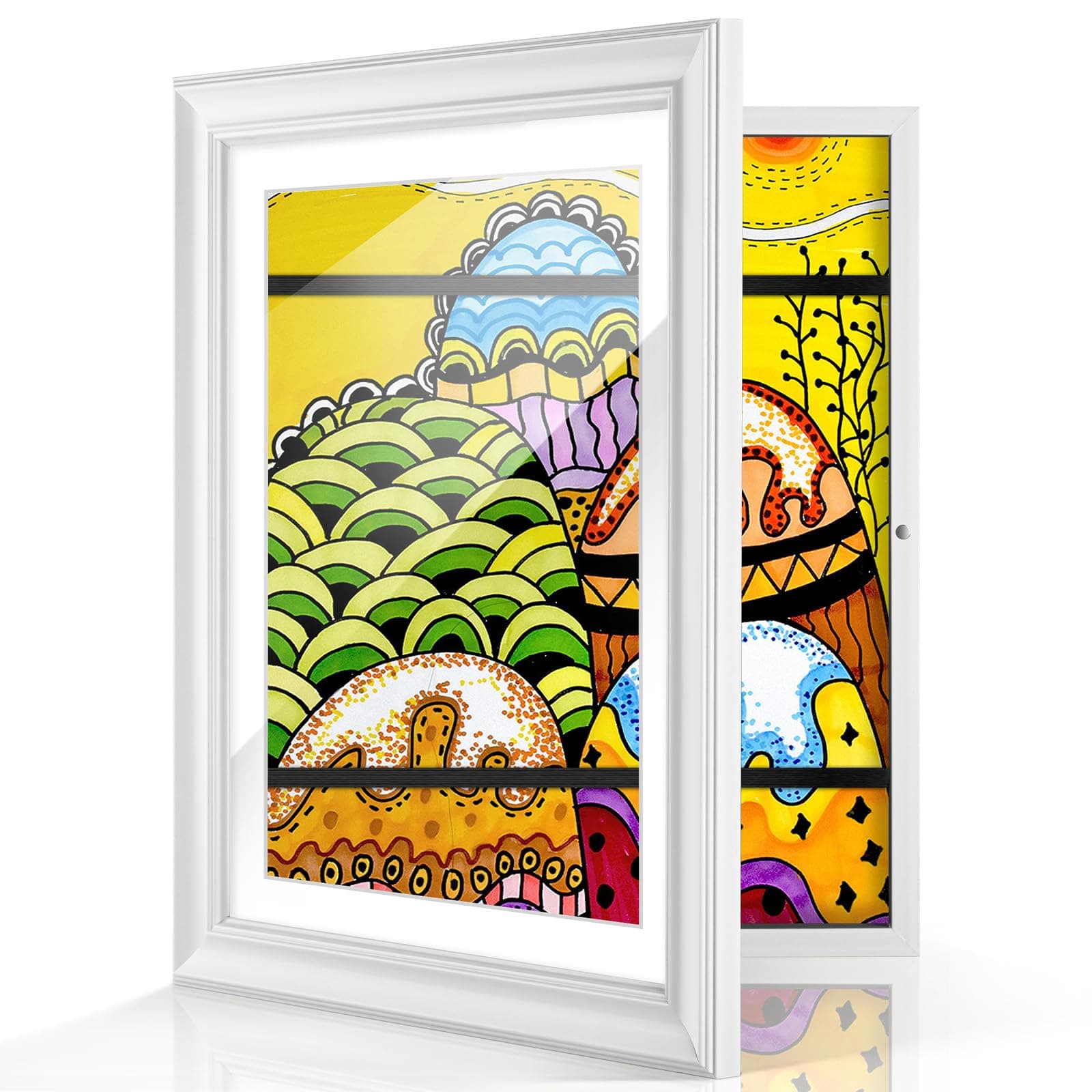 10x12.5 Kids Art Frame, Kids Artwork Frames Changeable Front Opening Glass, Display 8.5x11 with Mat or 10x12.5 without Mat for Kids Drawings, Schoolwork, Hanging Art, Crafts (1 Pack-White)