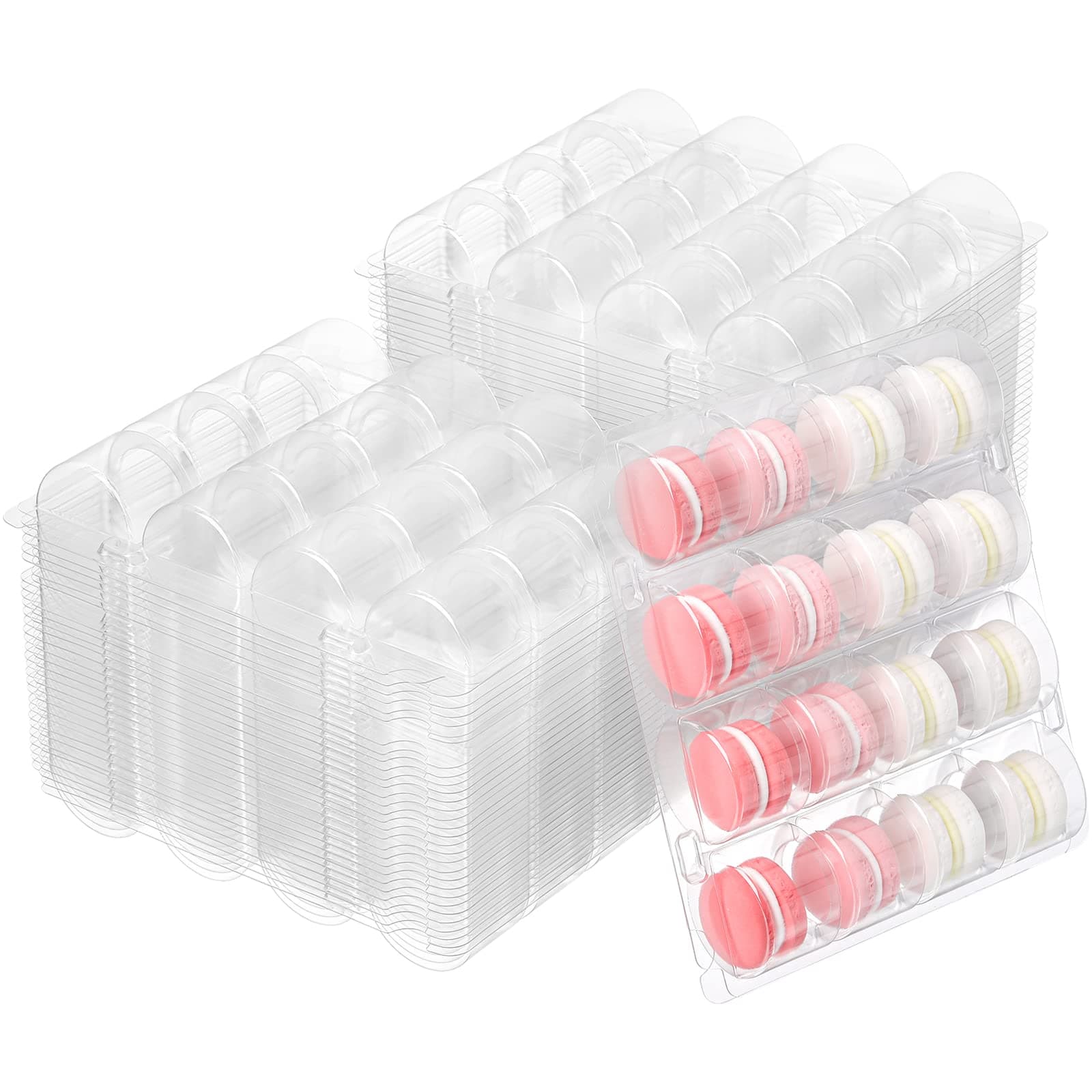 Hacaroa 40 Pack Plastic Macaron Boxes Insert, Clear Macaron Containers for 16 Macarons, Macaron Packaging Boxes Display Trays for Cookie, Bakery, Wedding, Party