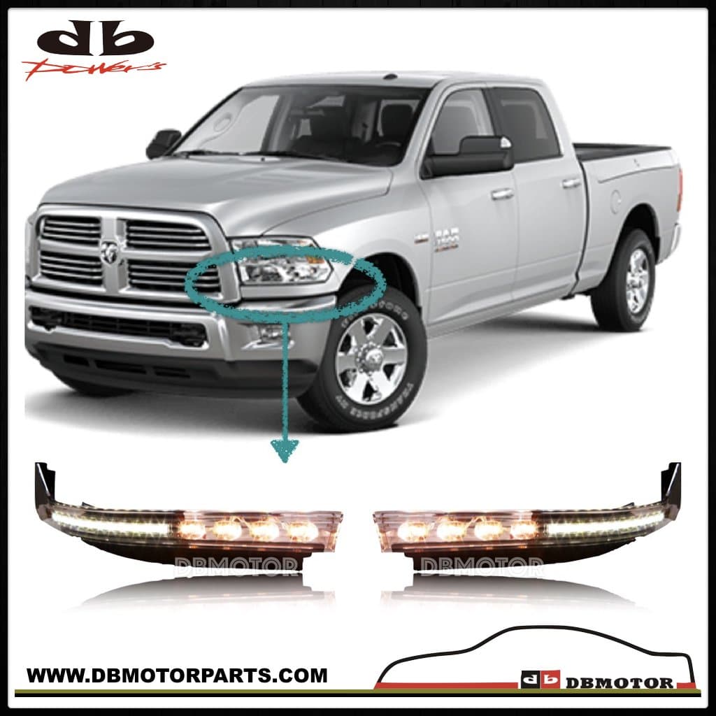 DBMOTOR - 2010-2015 Dodge Ram 2500/3500 Front Upper Bumper Trim With LED Daytime Running Light & Turn Signal Light