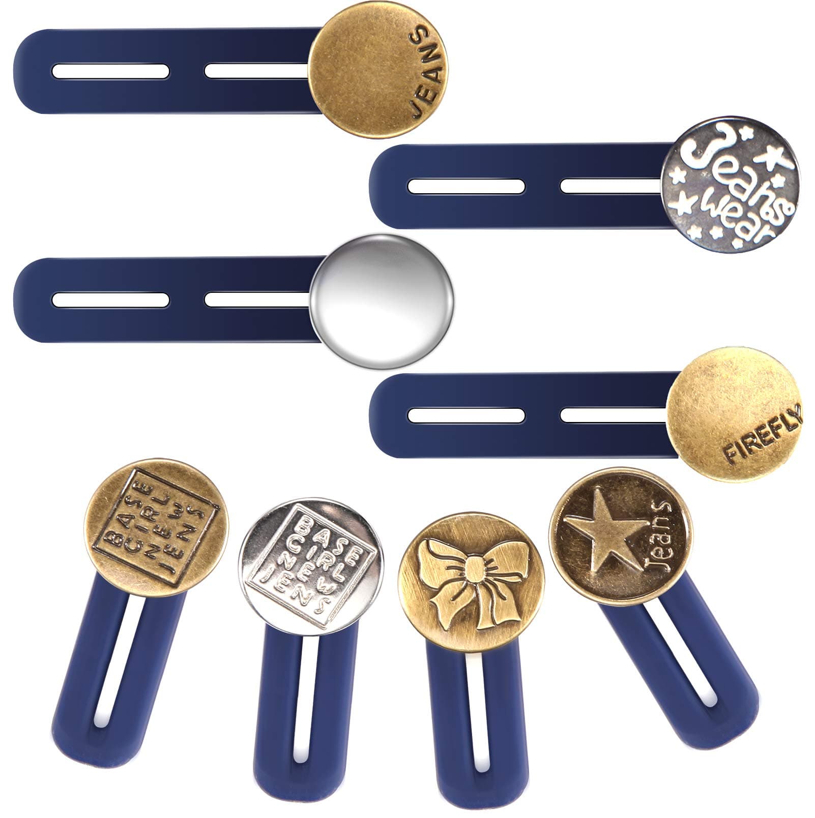 Button Waist Extender Pants Waist Extender Adjustable Extended Button Jeans Button Extender Set 8PCS Metal Button Elastic Collar Extenders for Jeans Skirts Trousers (Blue)