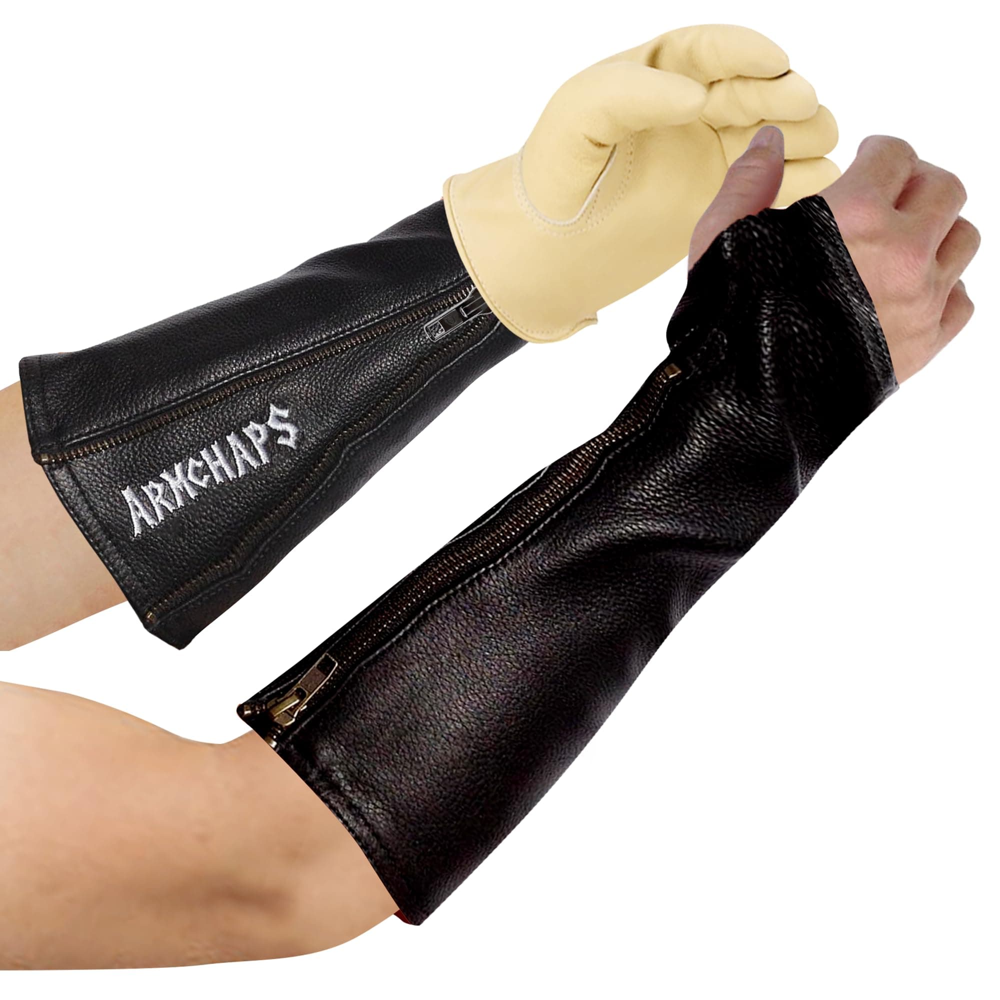 Arm ChapsArm Chaps Leather Protective Sleeves Arm Guard - Prevent Cuts, Scratches & Bruises - Genuine Cowhide - Ideal for Gardening & Construction - Left & Right Form-Fitting. Black (1 Pair/Medium).