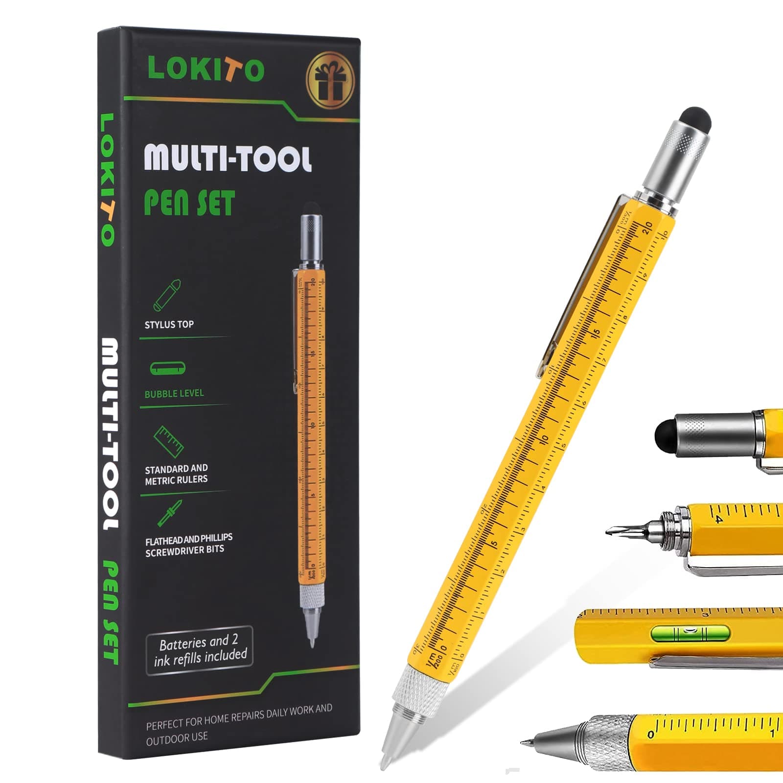 Gift for Men Tools for Men Pen Set,Multi-Function Tool Pen Very Cool Gifts for Men, Suitable for All Kinds of Creative Tools for Men on Holidays, Christmas Gifts (Yellow)