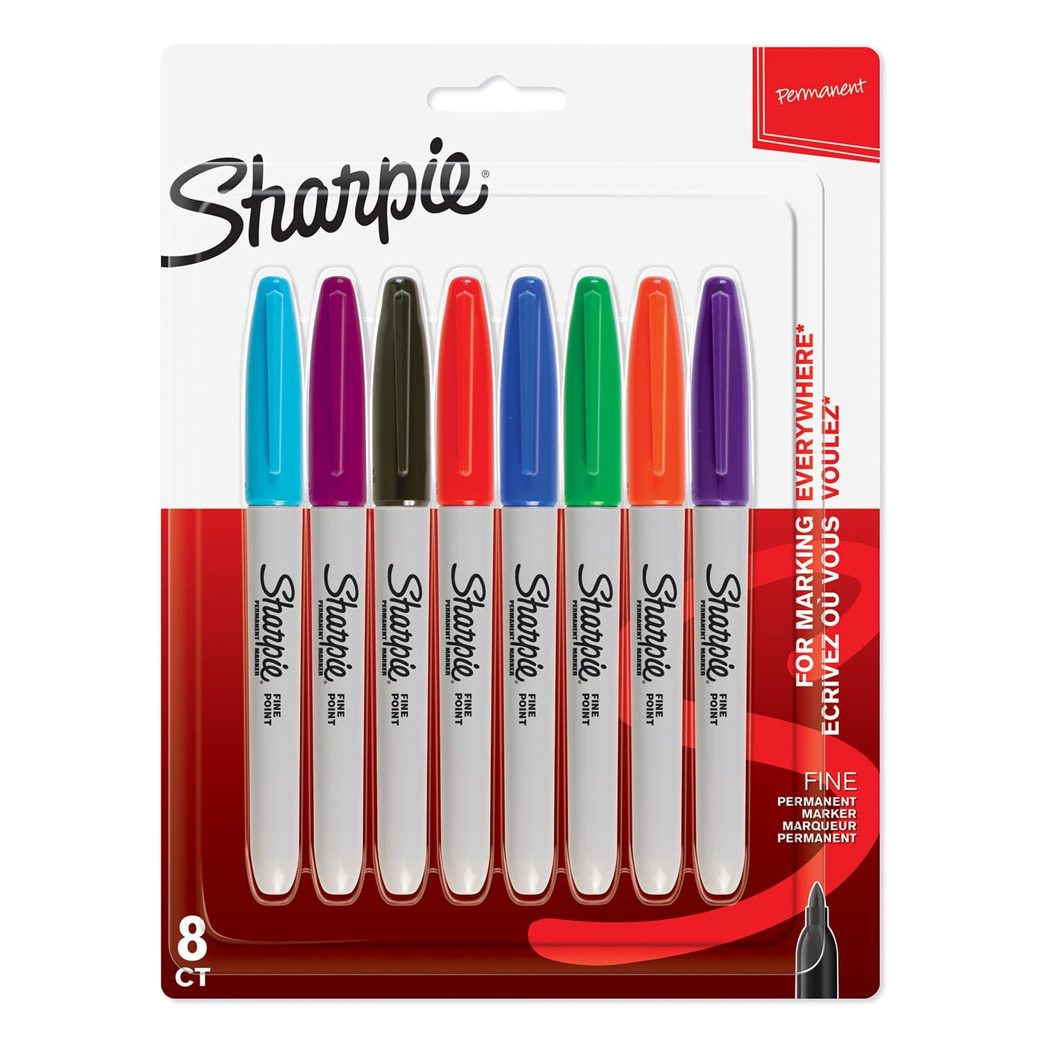 Sharpie Permanent Markers, Fine Tip, Assorted Colours, 8 Pack