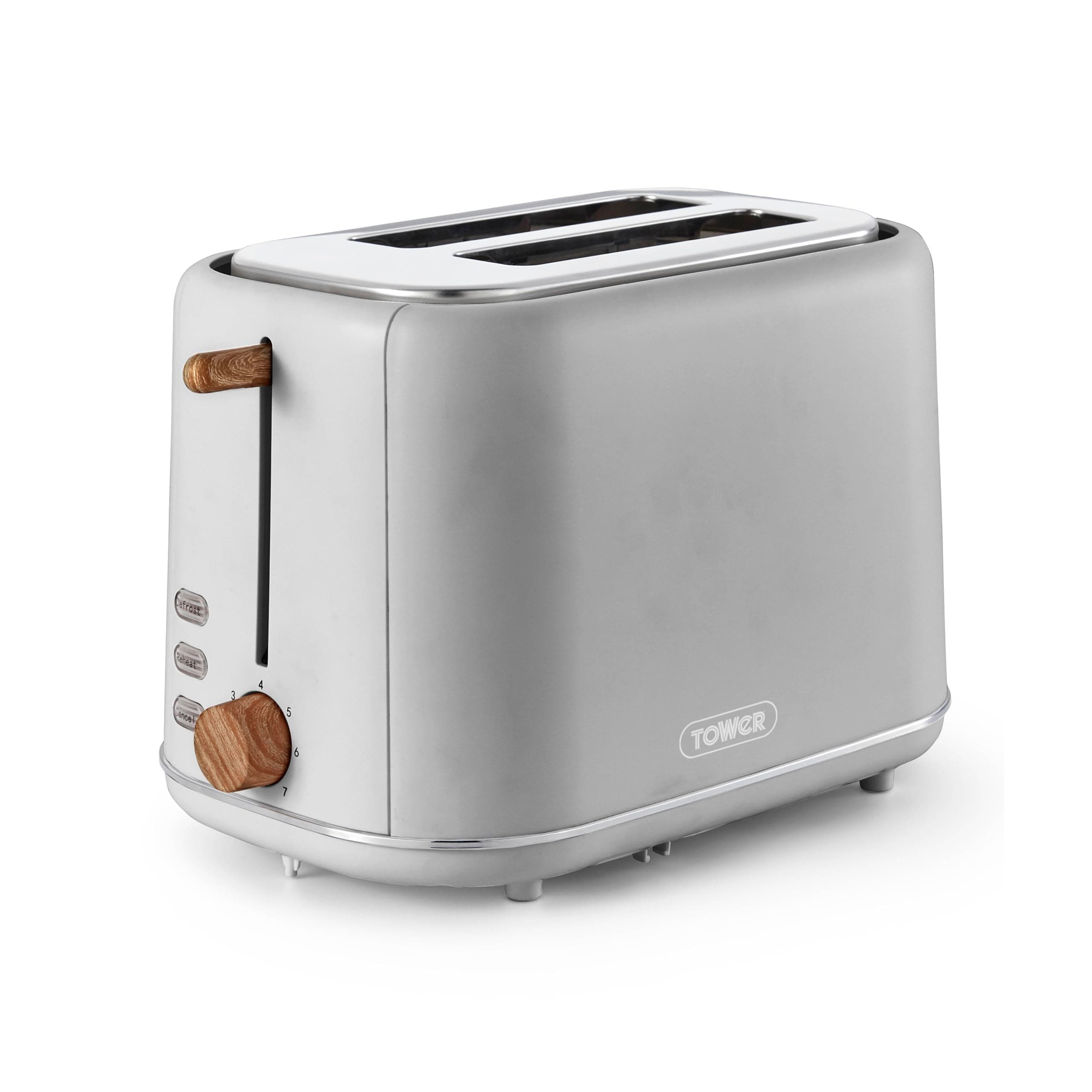 Tower T20027GRY Scandi 2 Slice Toaster with Adjustable Browning Control, Centring Function, 800W, Dove Grey