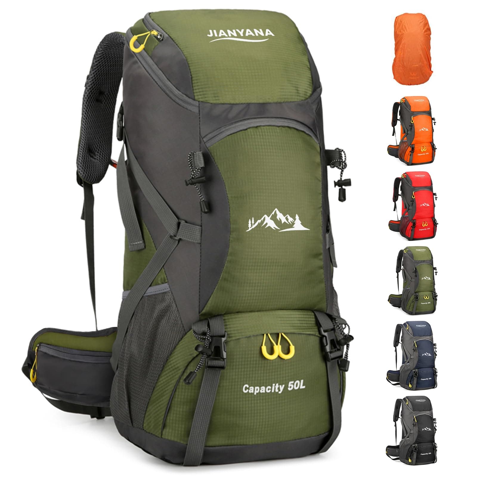 Hiking Backpack Waterproof 50L Foldable Rucksack Durable Lightweight Camping Bag with Rain Cover for Camping Trekking Hiking Walking Cycling Climbing Outdoor Sports for Women Men