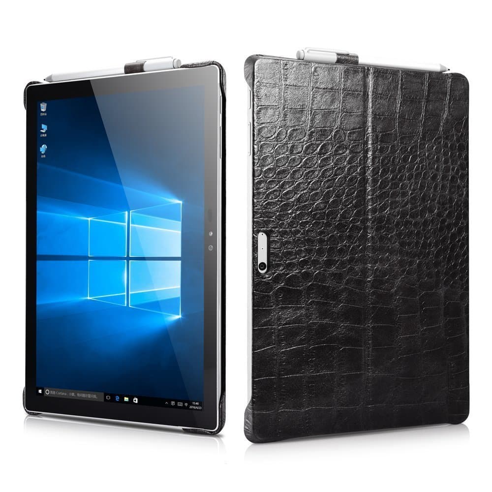 Surface Pro 4 Case, Icarercase [Embossed Crocodile] Leather Back Cover with Pen Holder and Stand Function for Microsoft Surface Pro 4 12.3 Inch, Compatible with Surface Pro 4 Original Keyboard