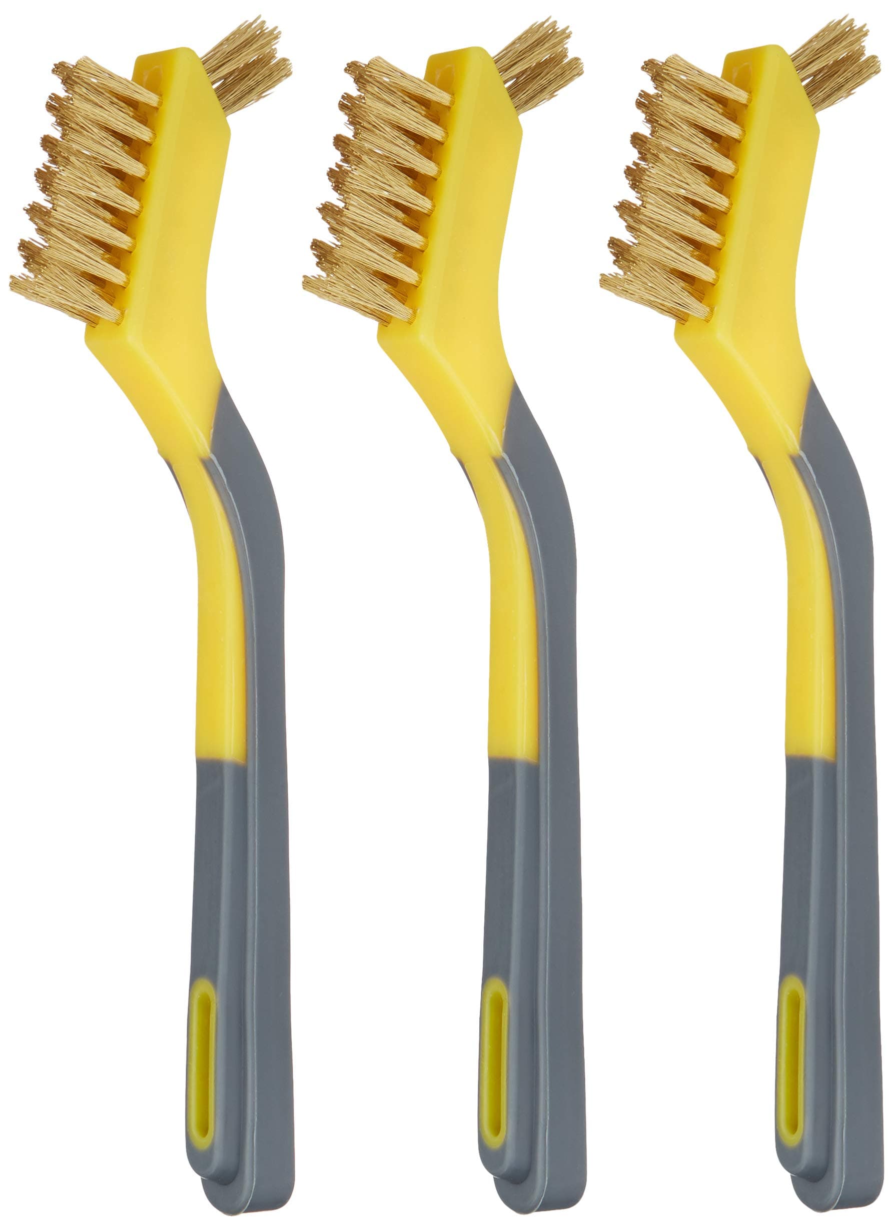 Brass Mini Brushes, Soft Grip, Pack of 3, 12.7mm, Yellow/Grey, For Cleaning and Removing Rust