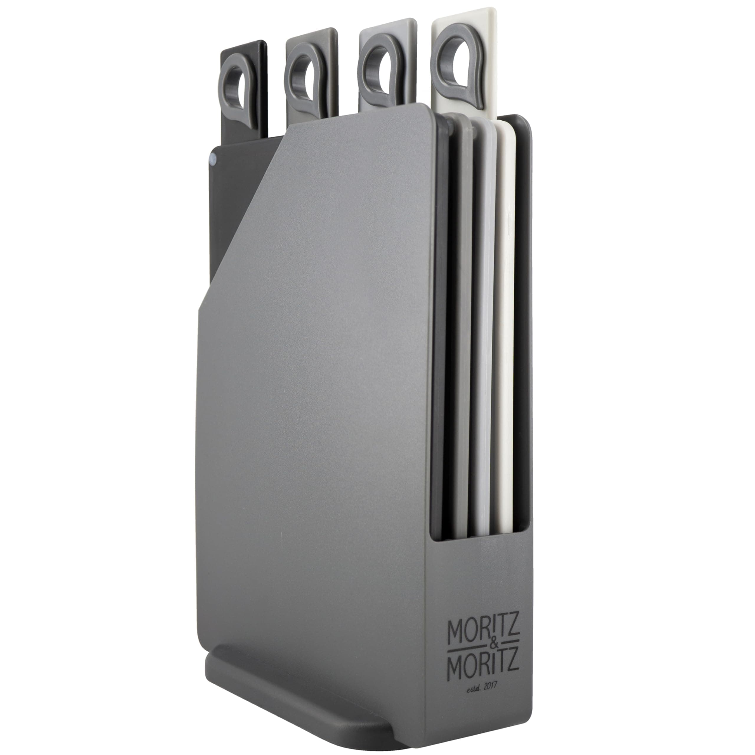 Moritz & Moritz 4Pc Grey BPA-free Plastic Chopping Board Set with Stand, 21 x 15 cm, Hygienic Anti-Slip, Dishwasher Safe