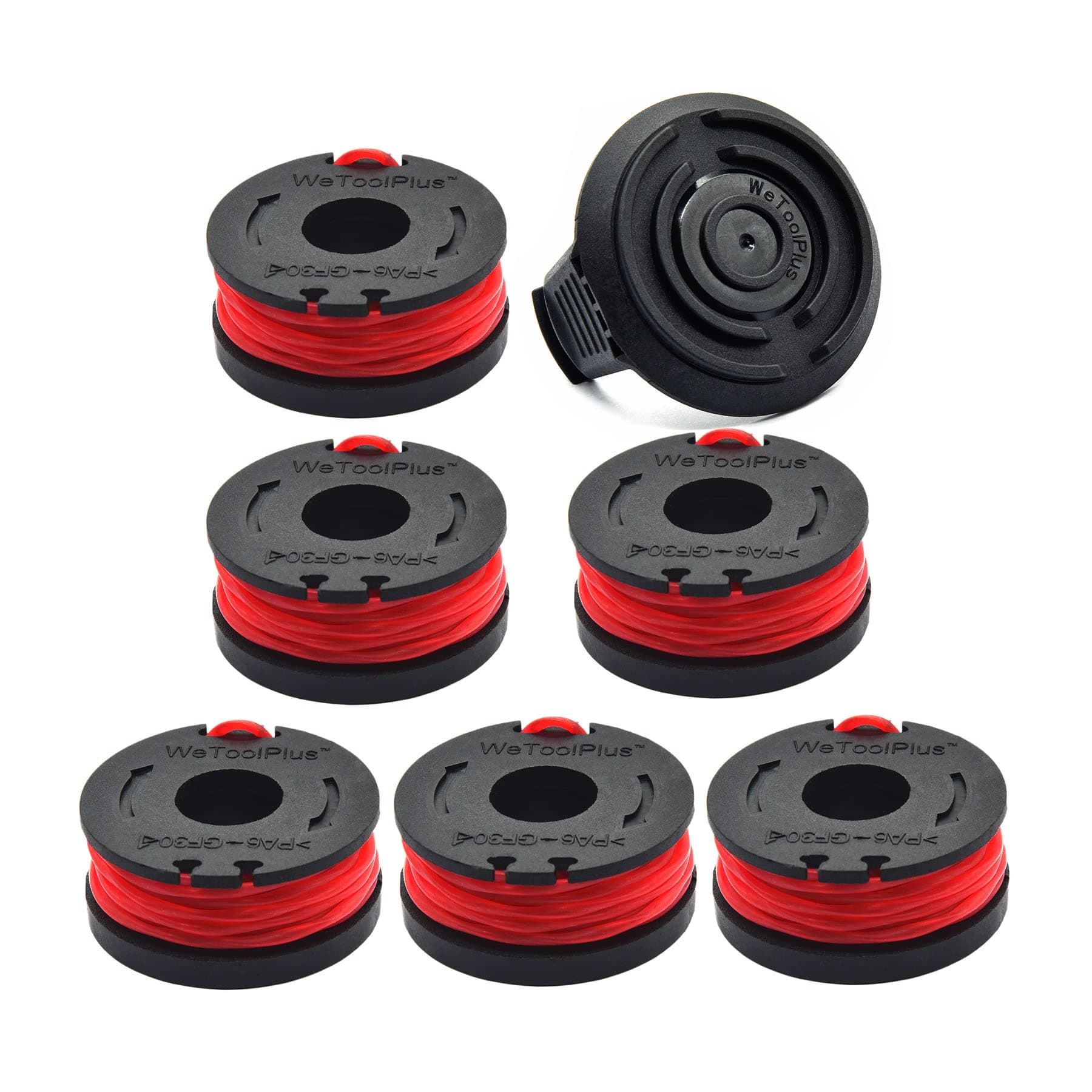 0.065" Replacement Trimmer Spool and Cover Cap for Hyper Tough 20V/2.2-AMP Grass Trimmer, Compatible with HT17-095-033-01, 6+1 Pack