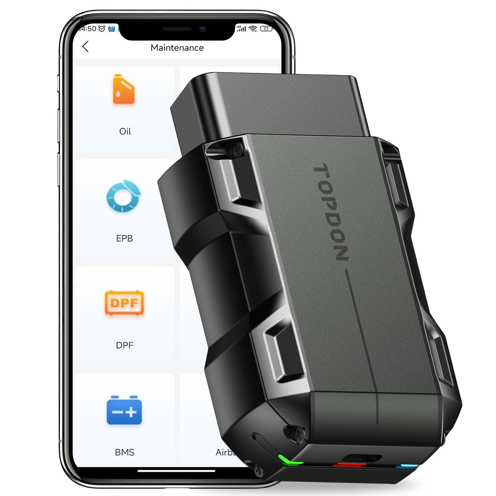TOPDON Topscan OBD2 Scanner Bluetooth, Wireless OBD2 Code Reader with Active Test, 8 Reset, Car Diagnostic Tool for All System, Vehicle Performance Test for iPhone & Android, All Software 1 Year Free