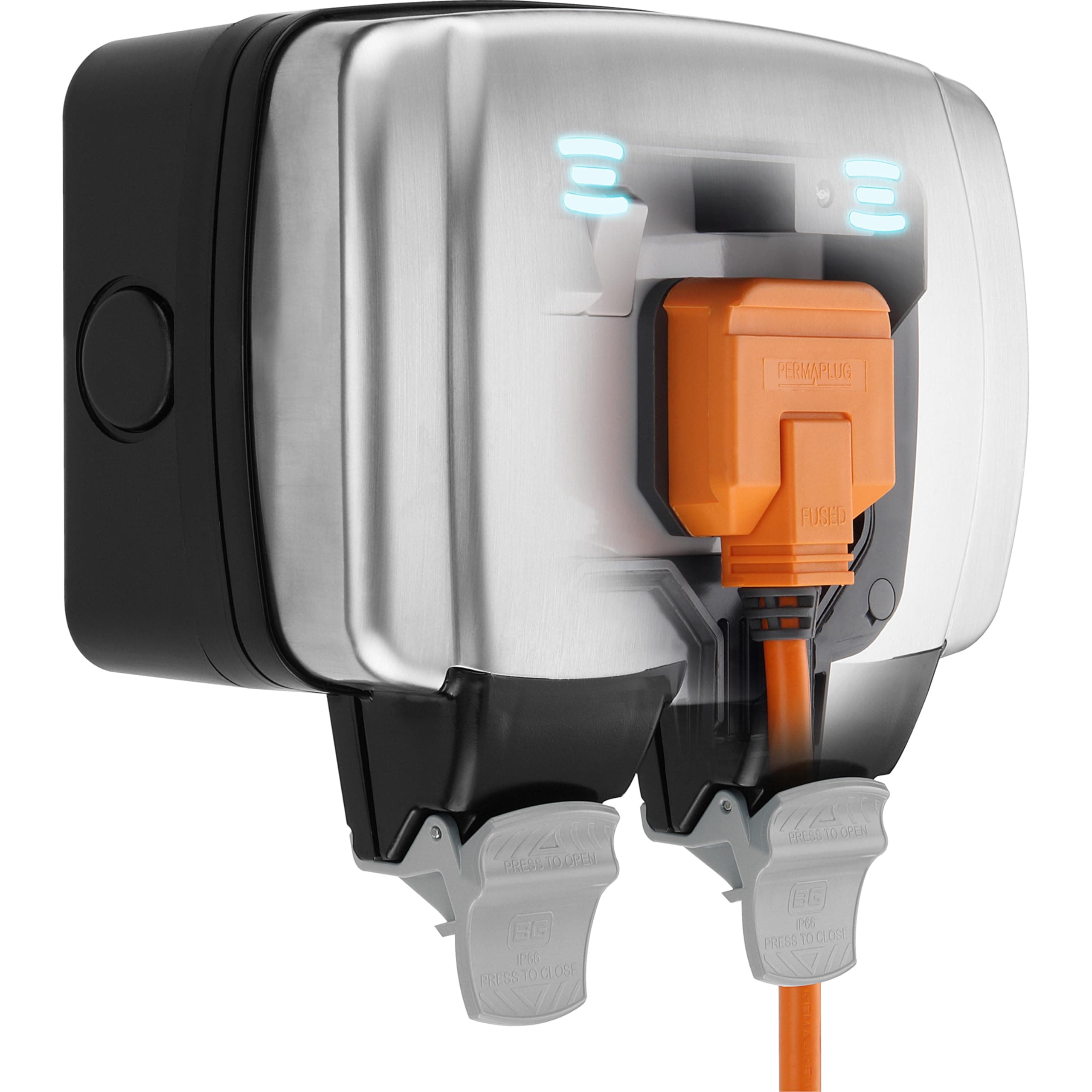 BG Electrical Outdoor Double Switched Power Wall Plug Socket, Decorative Weatherproof, Stainless Steel Black, 13A, IP66 Rated, WPL22