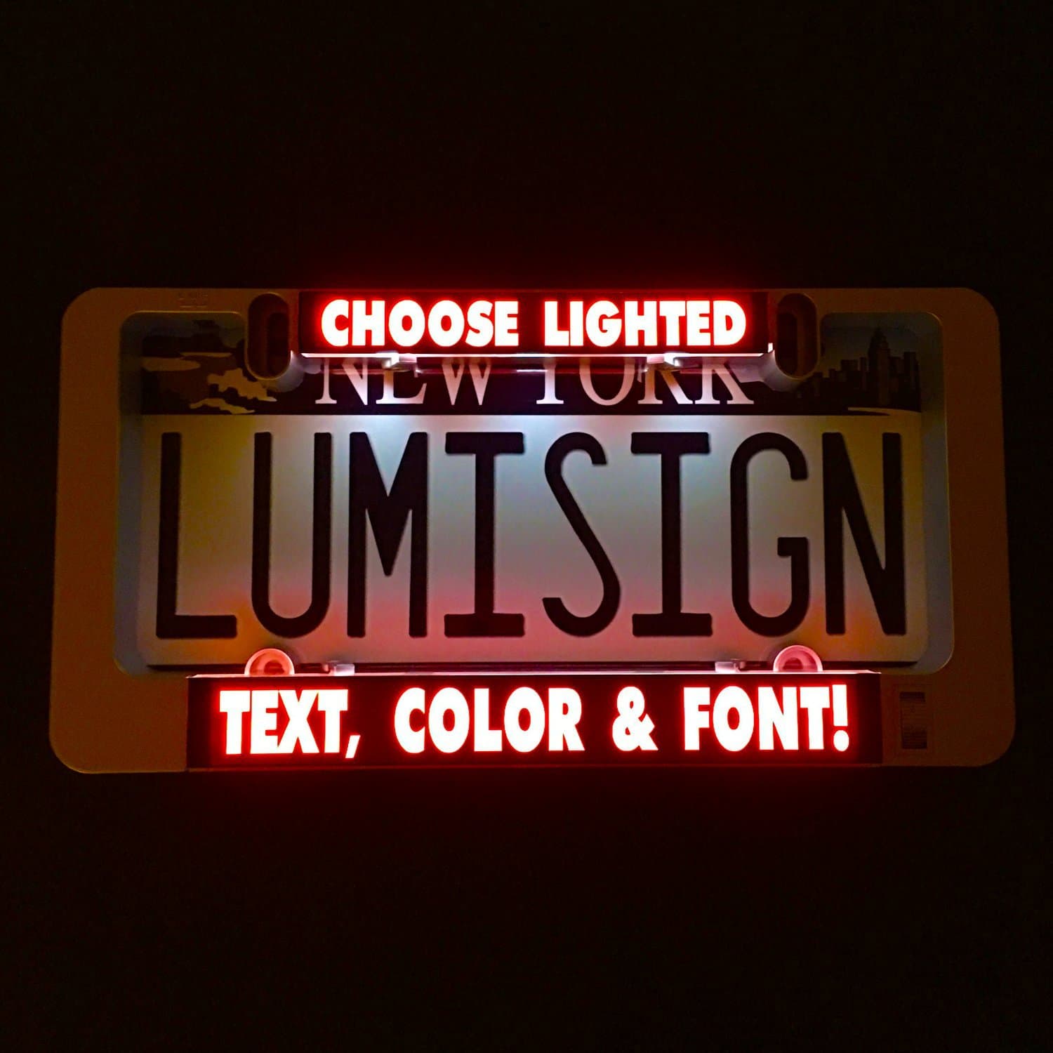 Custom Illuminated License Plate Frame by LumiSign | Lights Up While You Brake | No Wires, Battery Operated | Switchable Inserts | Installs in Seconds (Black)