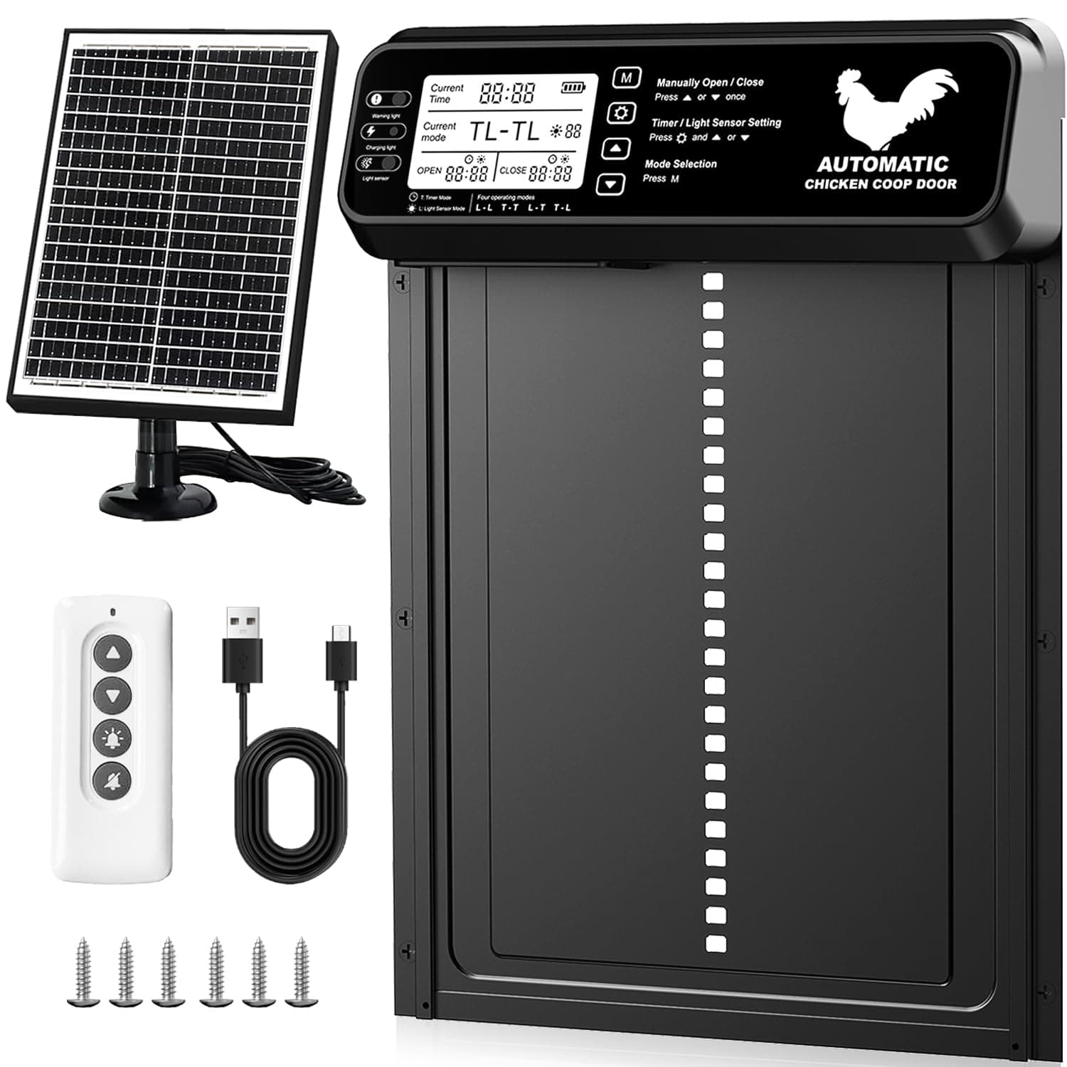 Automatic Chicken Coop Door Solar Powered with Timer/Light Sensor, Solar Chicken Coop Door Anti-Pinch, Aluminum Alloy Chicken Door | Larger Solar Panel | Higher Capacity Battery | 20M Remote Control