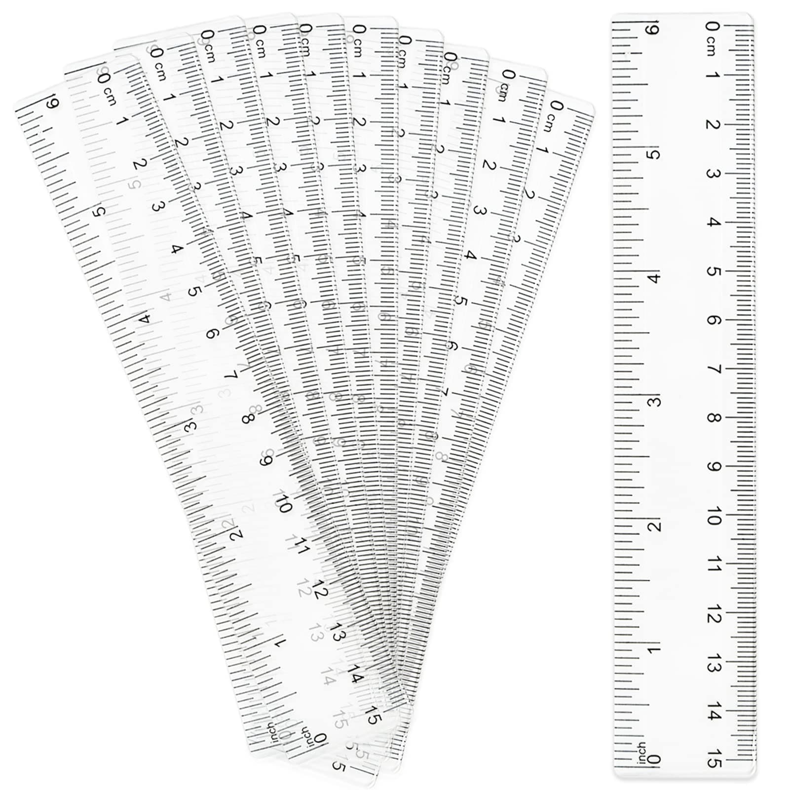 10 Pack Clear Plastic Ruler Kit - Transparent Straight Ruler Measuring Tool for Student School Office (15 cm/6 Inch)