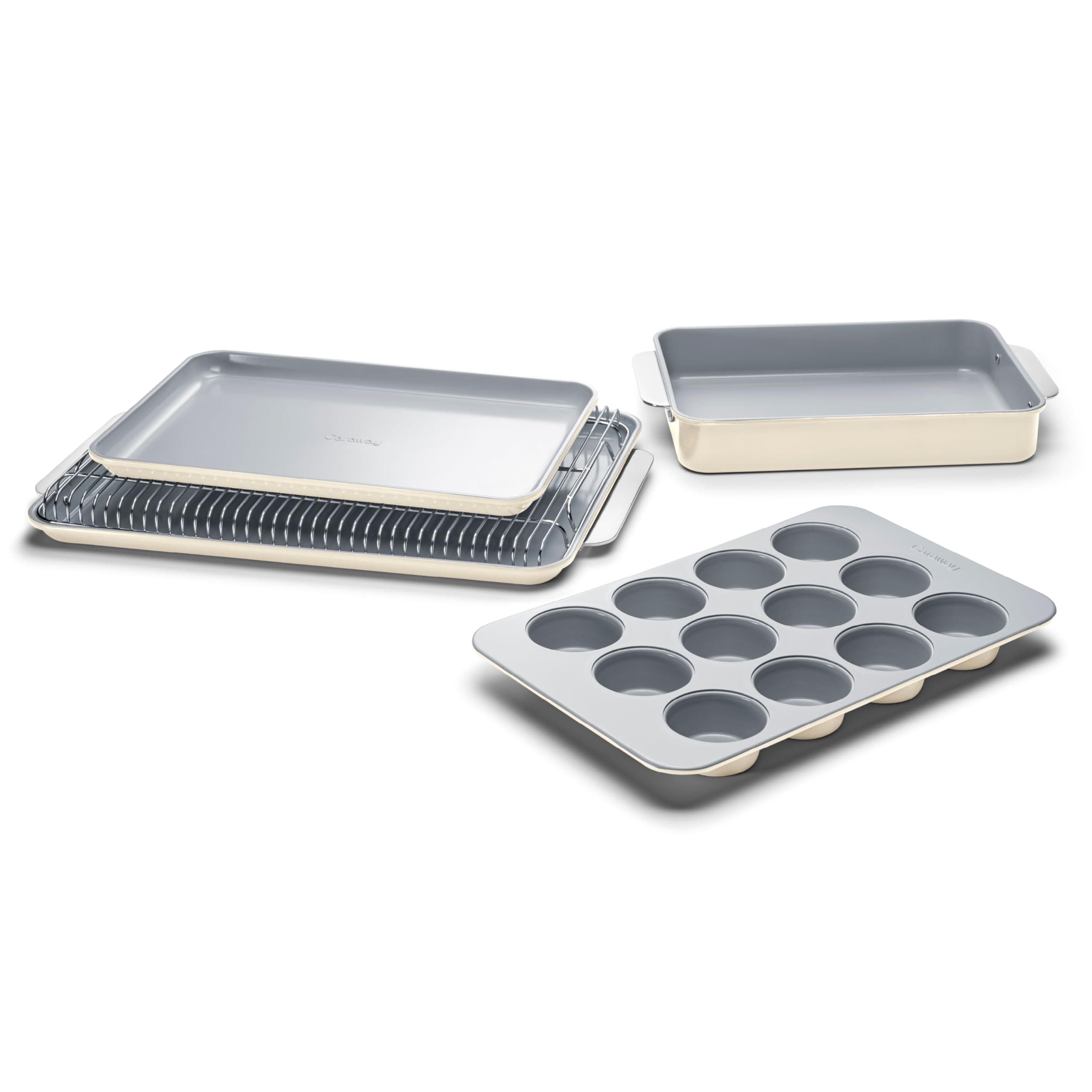 Nonstick Ceramic Bakeware Set (5 Pieces) - Baking Sheets, Assorted Baking Pans & Storage - Aluminized Steel Body - Non Toxic, PTFE & PFOA Free - Cream