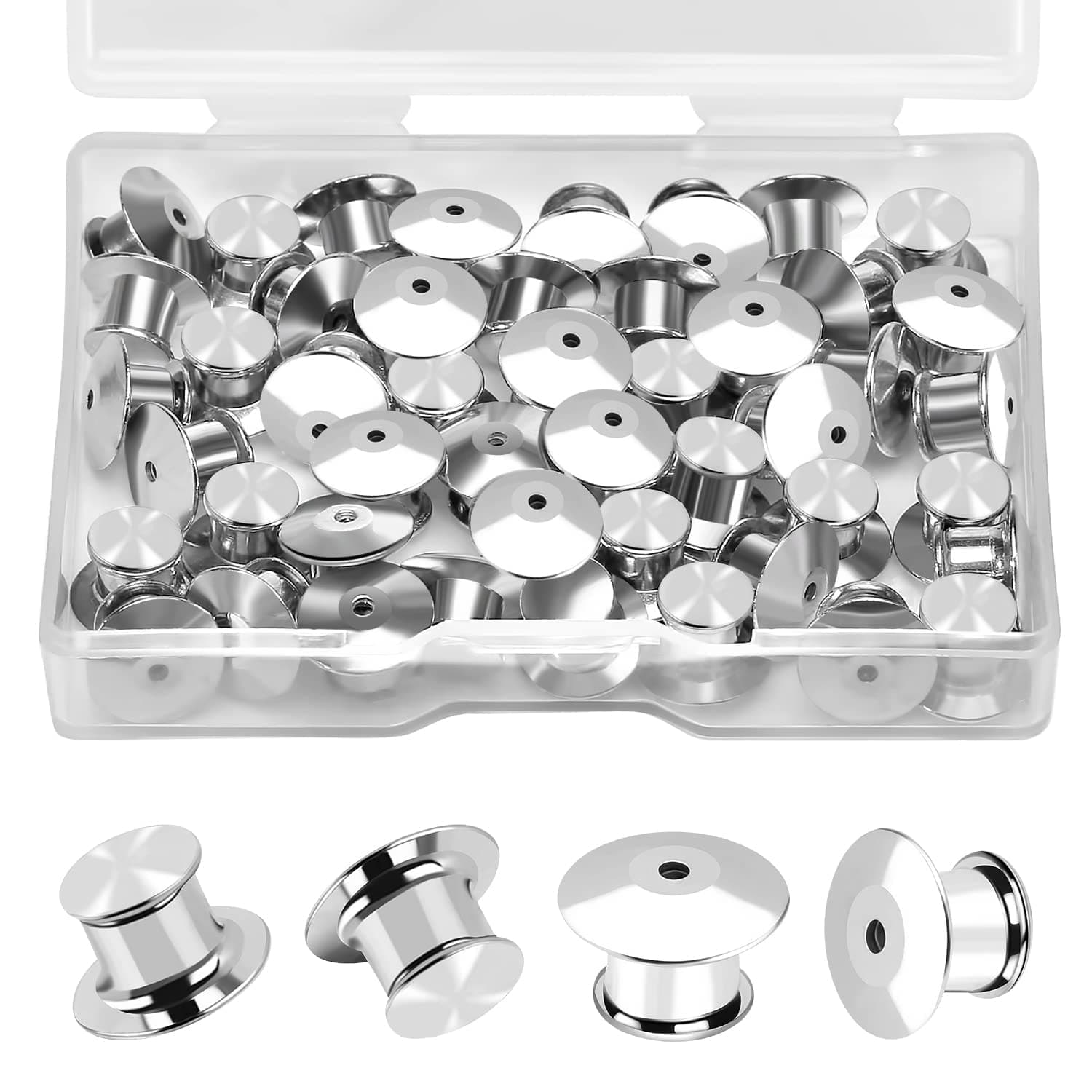 Ceryvop 50PCS Locking Pin Backs Locking Pin Keepers Clasp, Metal Pin Locks Back for Brooches Enamel Lapel Pins