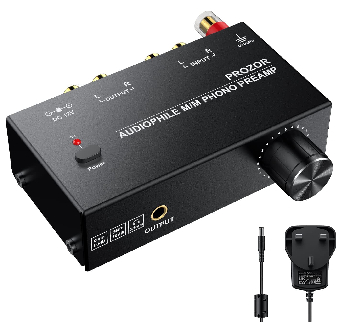 PROZOR Phono Preamp - Preamplifier for M/M Turntable RCA Input & RCA 3.5mm Output Phono Amplifier with Volume Control Pre AMP with 12V 1A Power Adapter Only for M/M Record Player