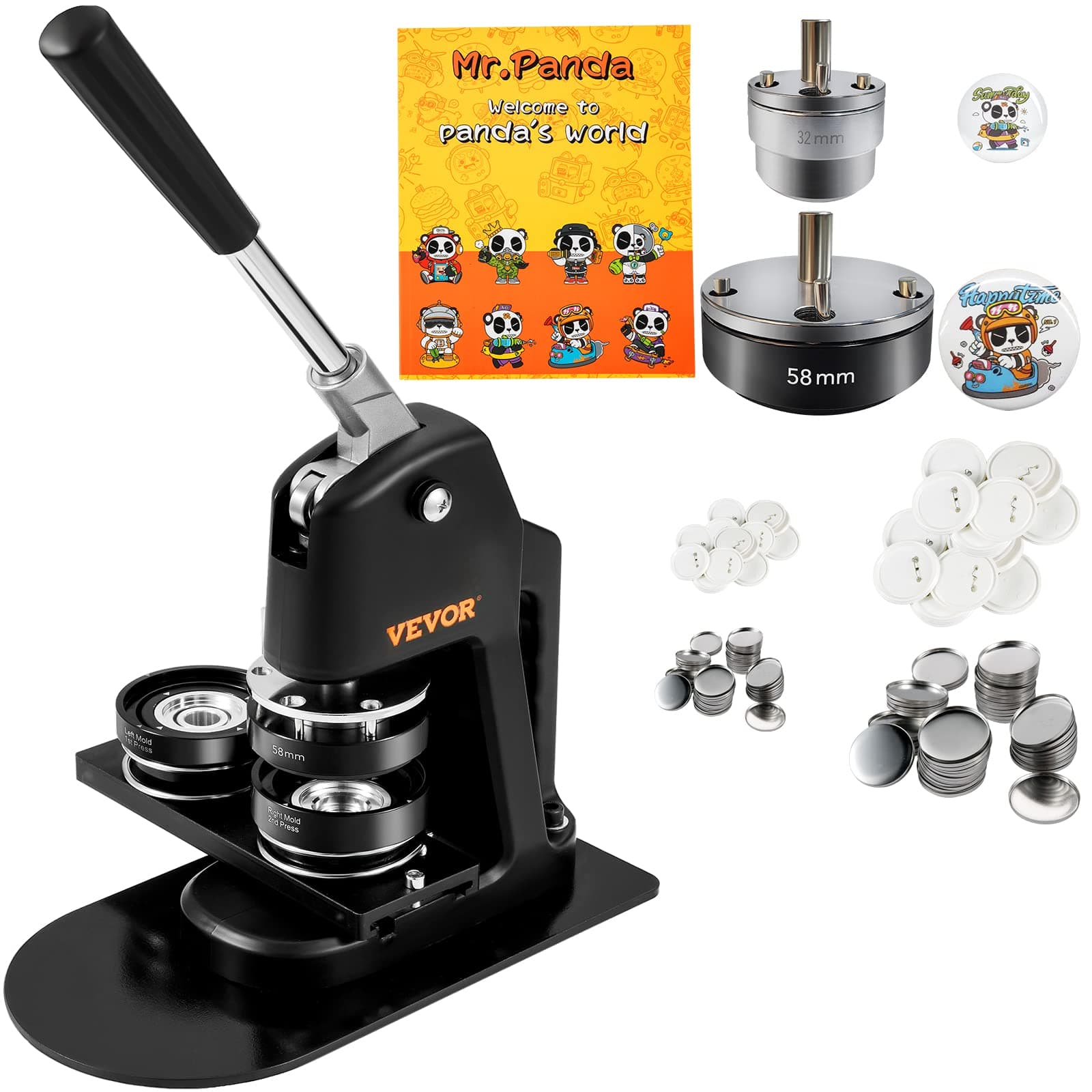 Button Maker Machine, Multiple Sizes 1.25-2.25 Inch Badge Punch Press Kit, Children DIY Gifts Pin Maker, Button Making Supplies with 500pcs Parts & Circle Cutter & Magic Book