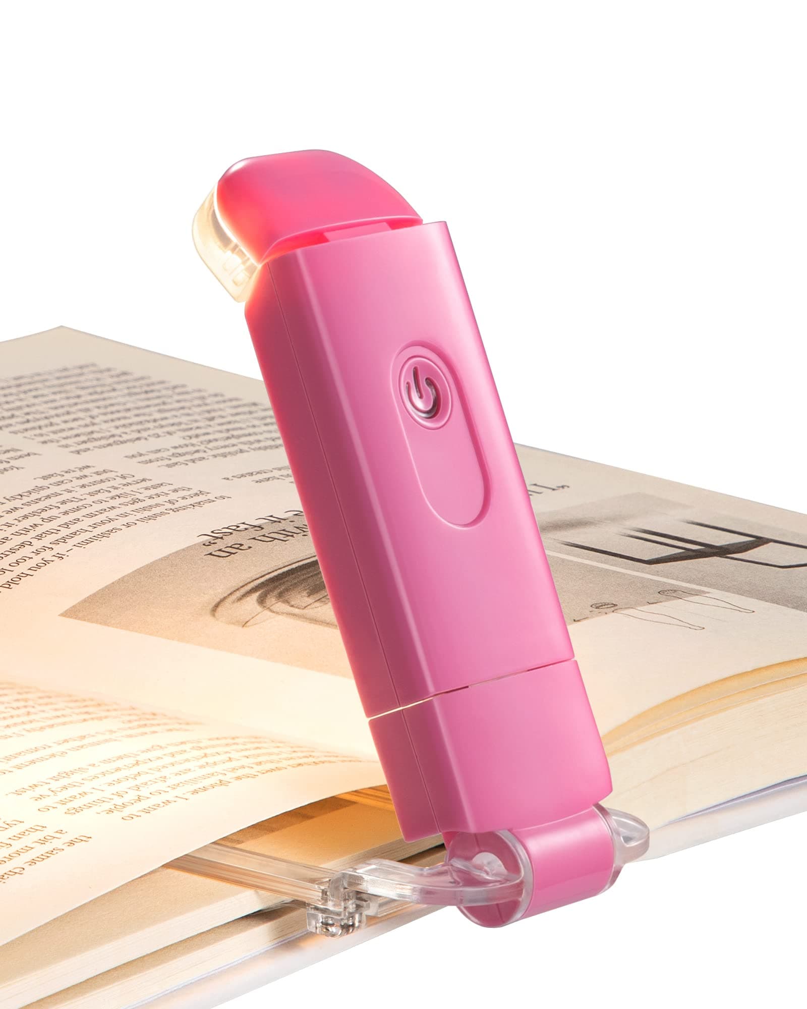 Amber Book Reading Light, USB Rechargeable Book Light for Reading in Bed, Blue Light Blocking, 4 Brightness Adjustable for Eye Care, LED Clip On Book Lights for Kids, Bookworms, Pink