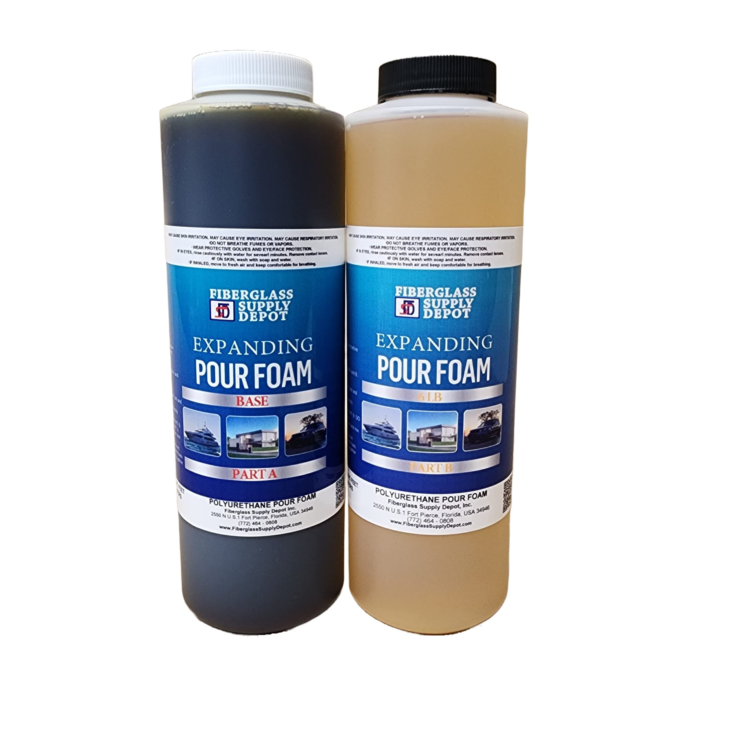 Fiberglass Supply Depot 6LB Density Expanding Pour Foam, 2 Part Polyurethane Closed Cell Liquid Foam for Boats, Dock Flotation, Carving, Soundproofing, Filling Voids, and Insulation (Quart Kit)