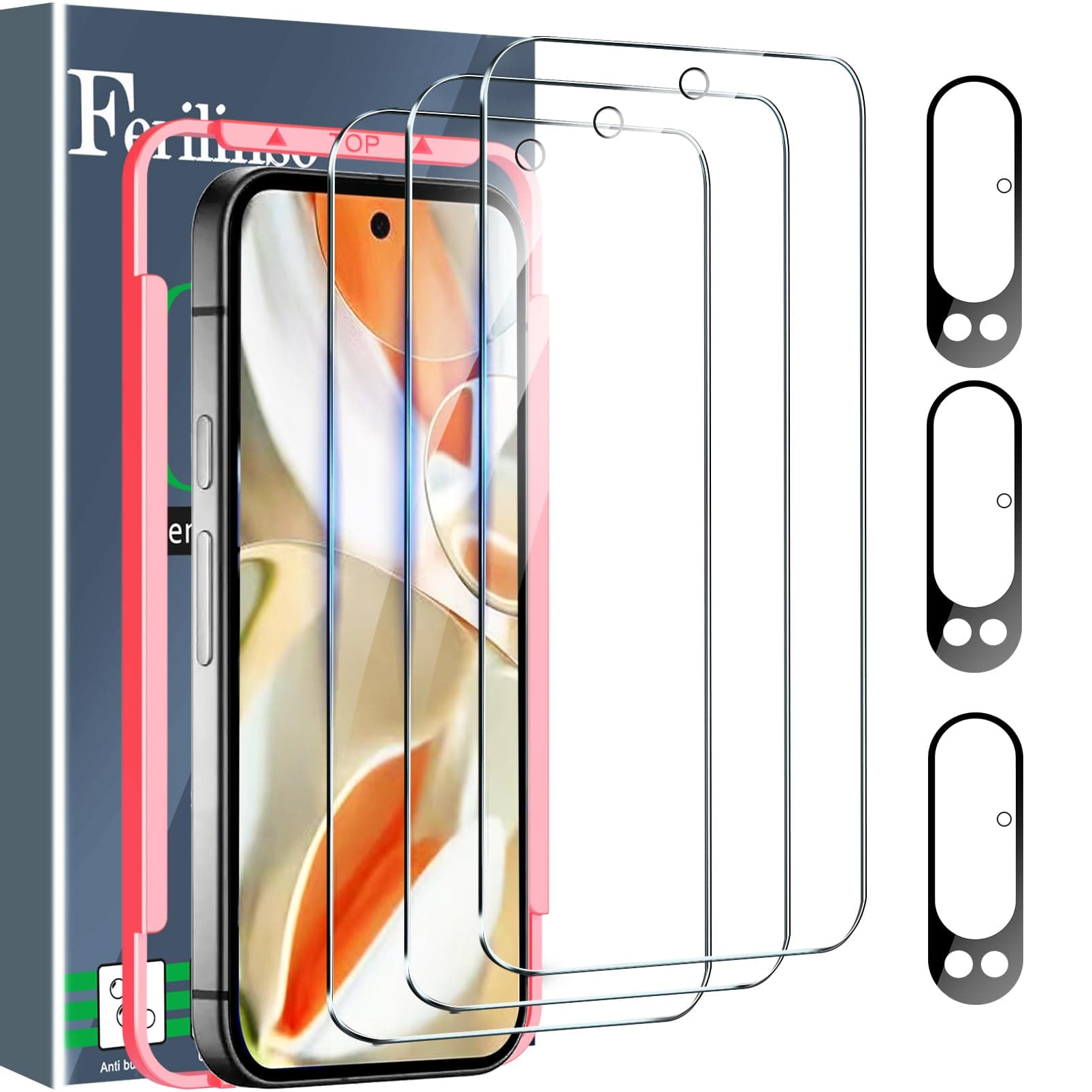 Full Coverage 3 Pack Screen Protector for Google Pixel 9 Pro [Phone Case Friendly], 3 Pack Tempered Glass Camera Lens Protector Accessories [Auto- Dusting & Adhesive]