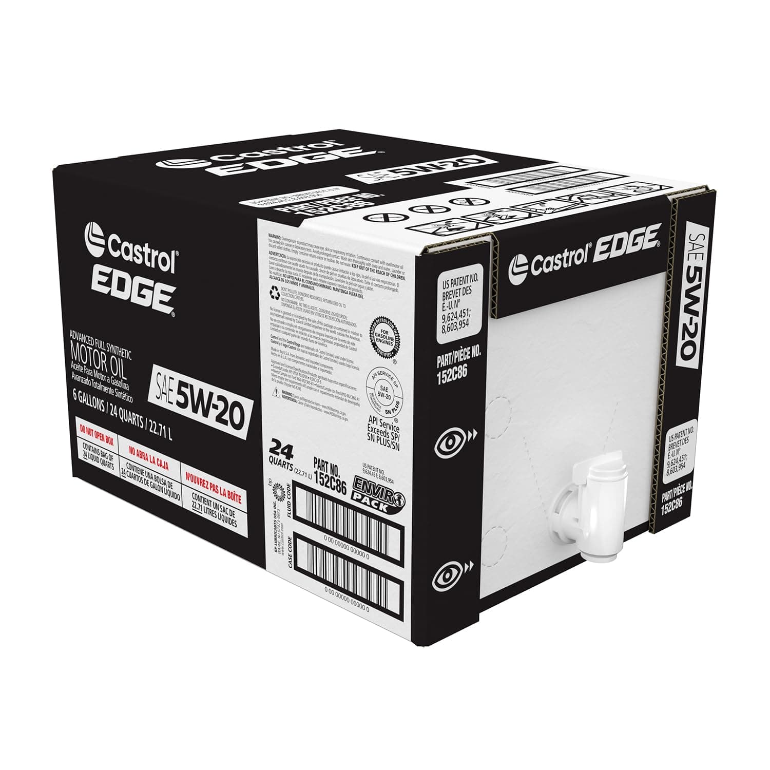 Castrol 60014 EDGE 5W-20 Advanced Full Synthetic Motor Oil, 6 Gallon Enviro-Pack