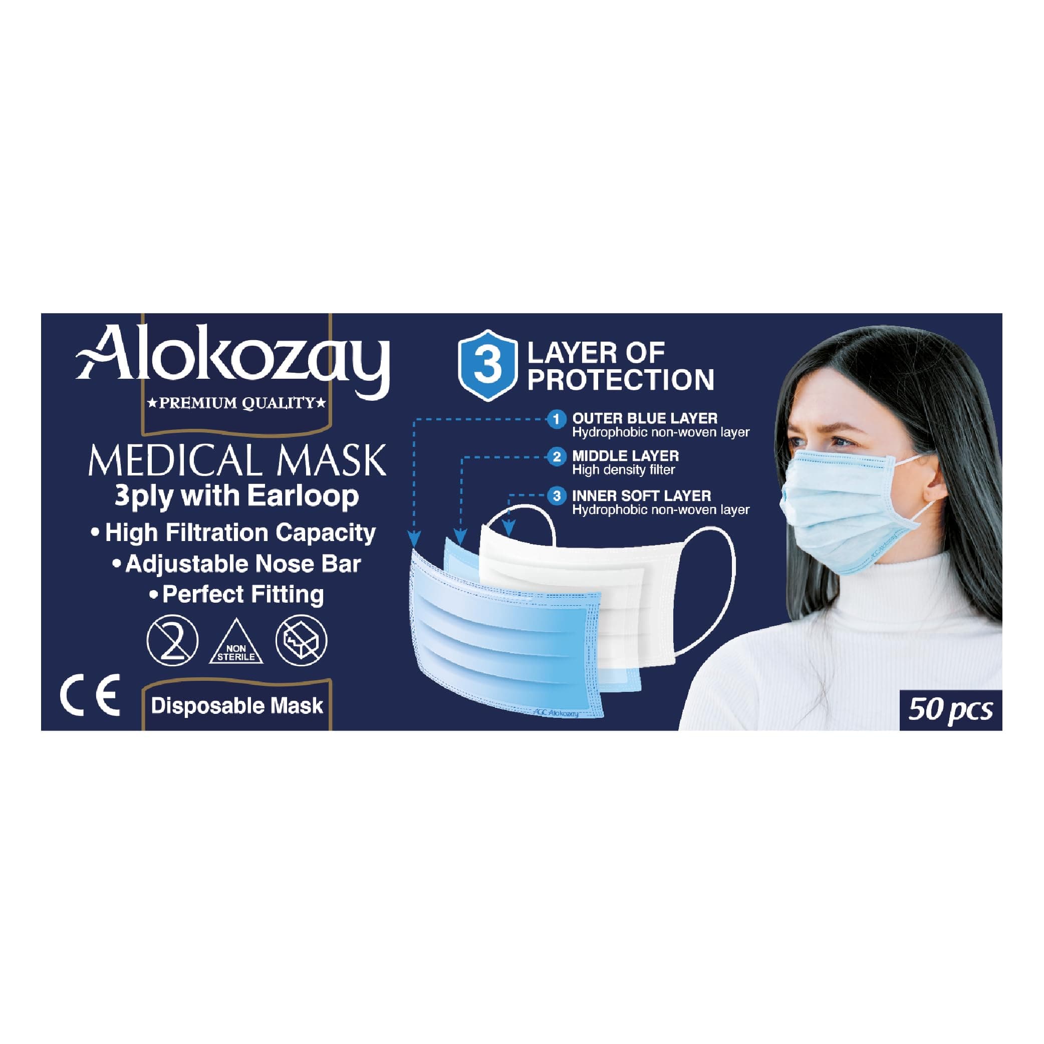 Alokozay Face Mask 3Ply 50'S