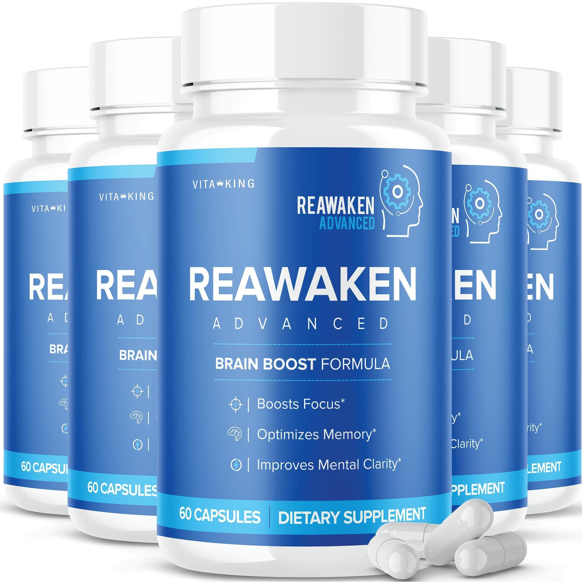 (5 Pack) Reawaken Brain Boost Supplement for Memory Mindful Advanced Formula (300 Capsules)