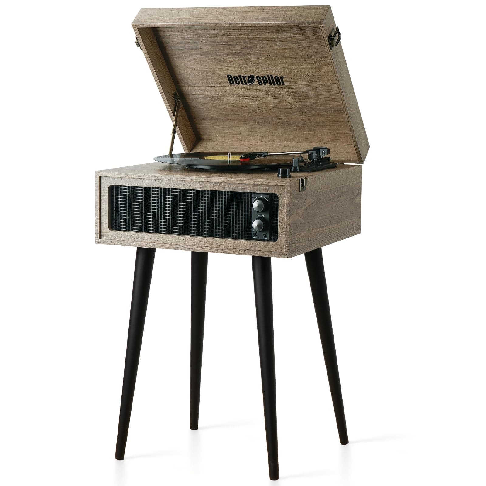 3-Speed Record Player, Bluetooth Turntable with Built-in Speakers and Detachable Legs,USB Playback& Vinyl-USB Recorder, Oatmeal