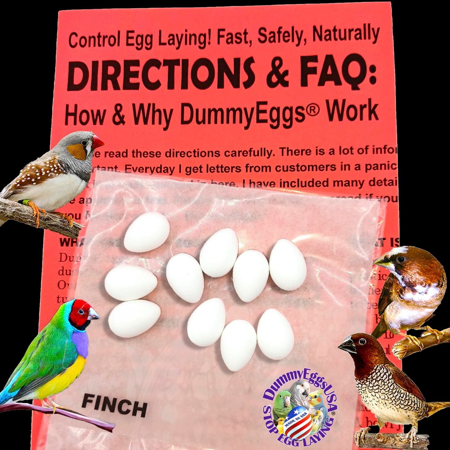 Finch Eggs Plastic Dummy Trick Your Bird to Stop Brooding Laying 5/8" x 1/2" White Non-Toxic 7 Solid Realistic Fake Bird Eggs USA