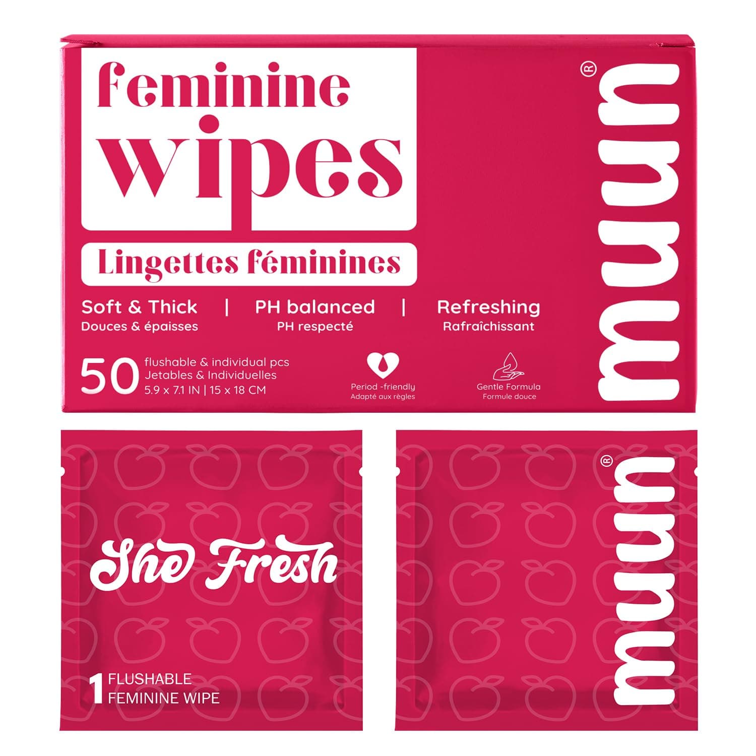 Feminine Wipes Flushable - 50 Counts Individual Vaginal Wipes Ph Balance, Anti Itch Deodorant Hygiene Wrapped Personal Cleansing, Wet Wipes for Intimate, Butt